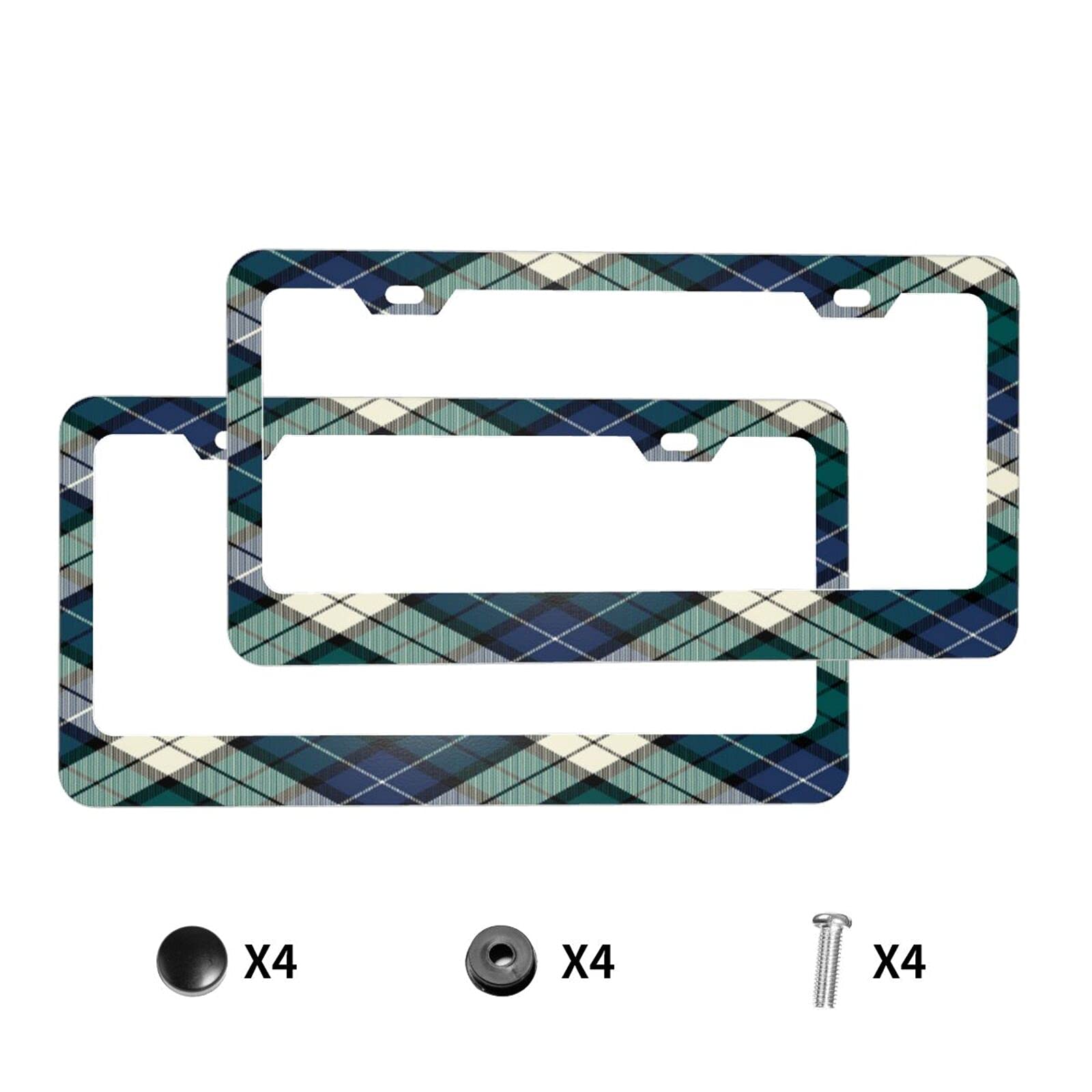 Wozukia Plaid License Plate Frame 2-Pack - Colorful Geometric Scotland Style Aluminum Metal Car Tag Frames with Screws for US Vehicles | Durable & Stylish Accessory for Cars, Trucks & SUVs