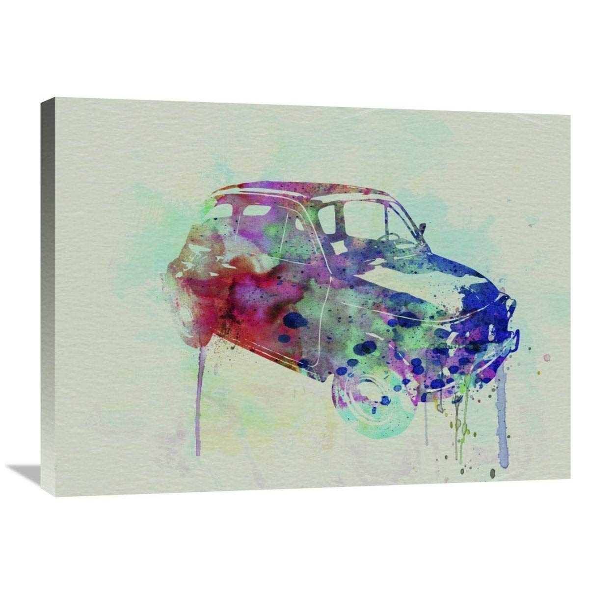 Fiat 500 Watercolor Painting - 24x32 Inch Stretched Canvas Wall Art Decor | Italian Vintage Car Poster for Living Room, Bedroom & Office