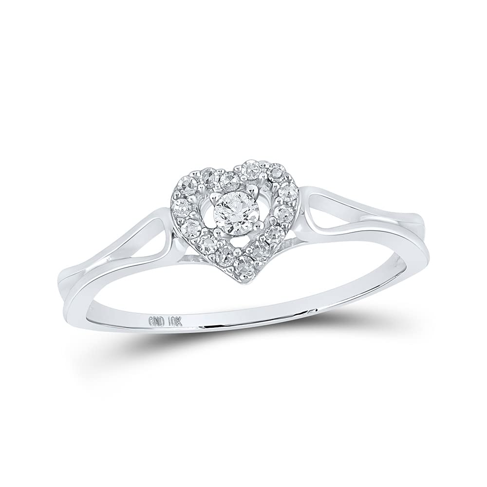 10K White Gold Women's Round Diamond Heart Promise Ring - 1/8 Cttw - Perfect for Anniversaries, Engagements & Romantic Gifts