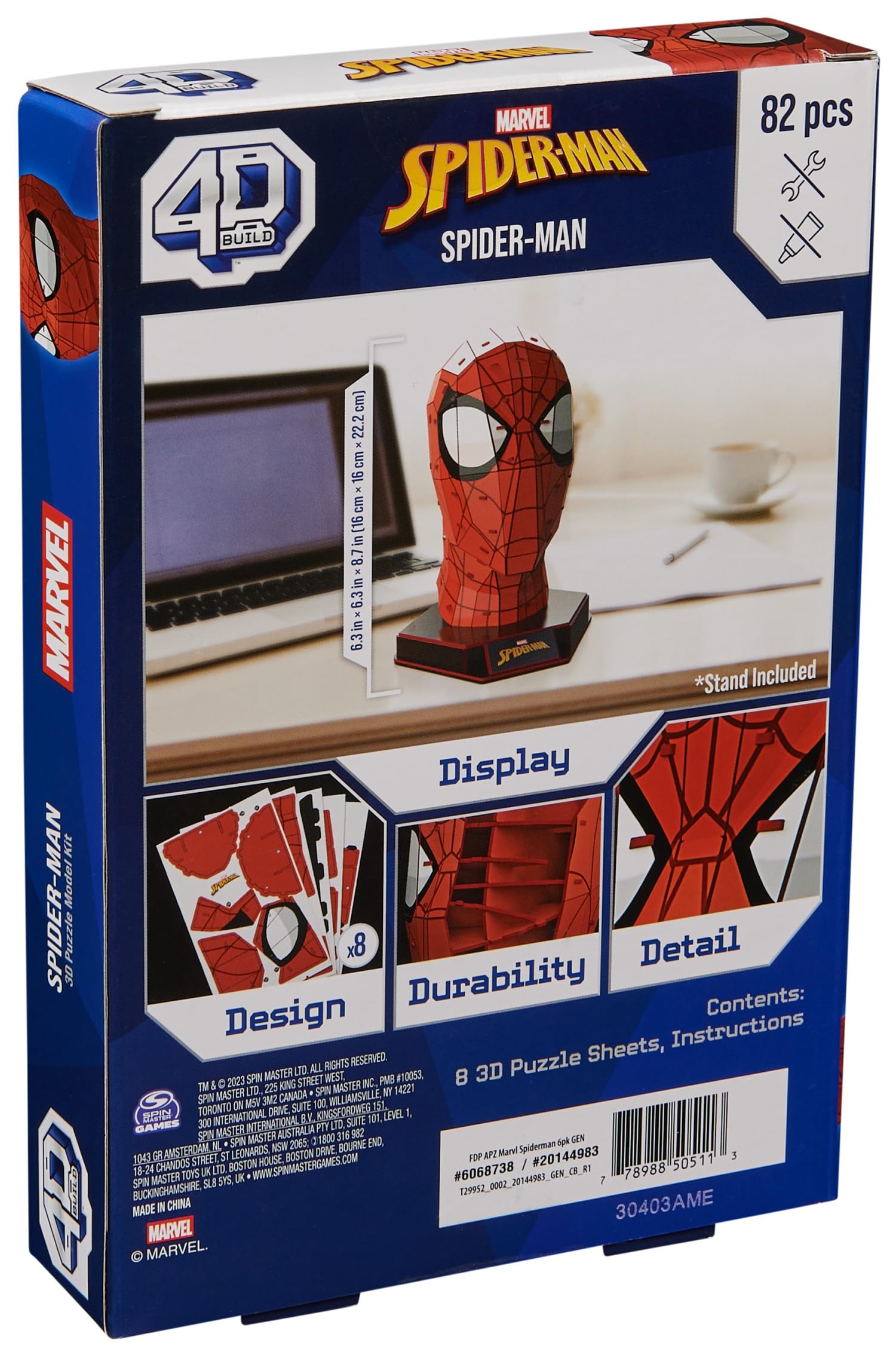 4D Build Marvel Spider-Man 3D Puzzle Model Kit - 82 Pcs with Display Stand | DIY Building Toys for Adults & Teens 12+ | Spider-Man Collectible Desk Decor | Perfect for Home Office, Gifts & Superhero Fans