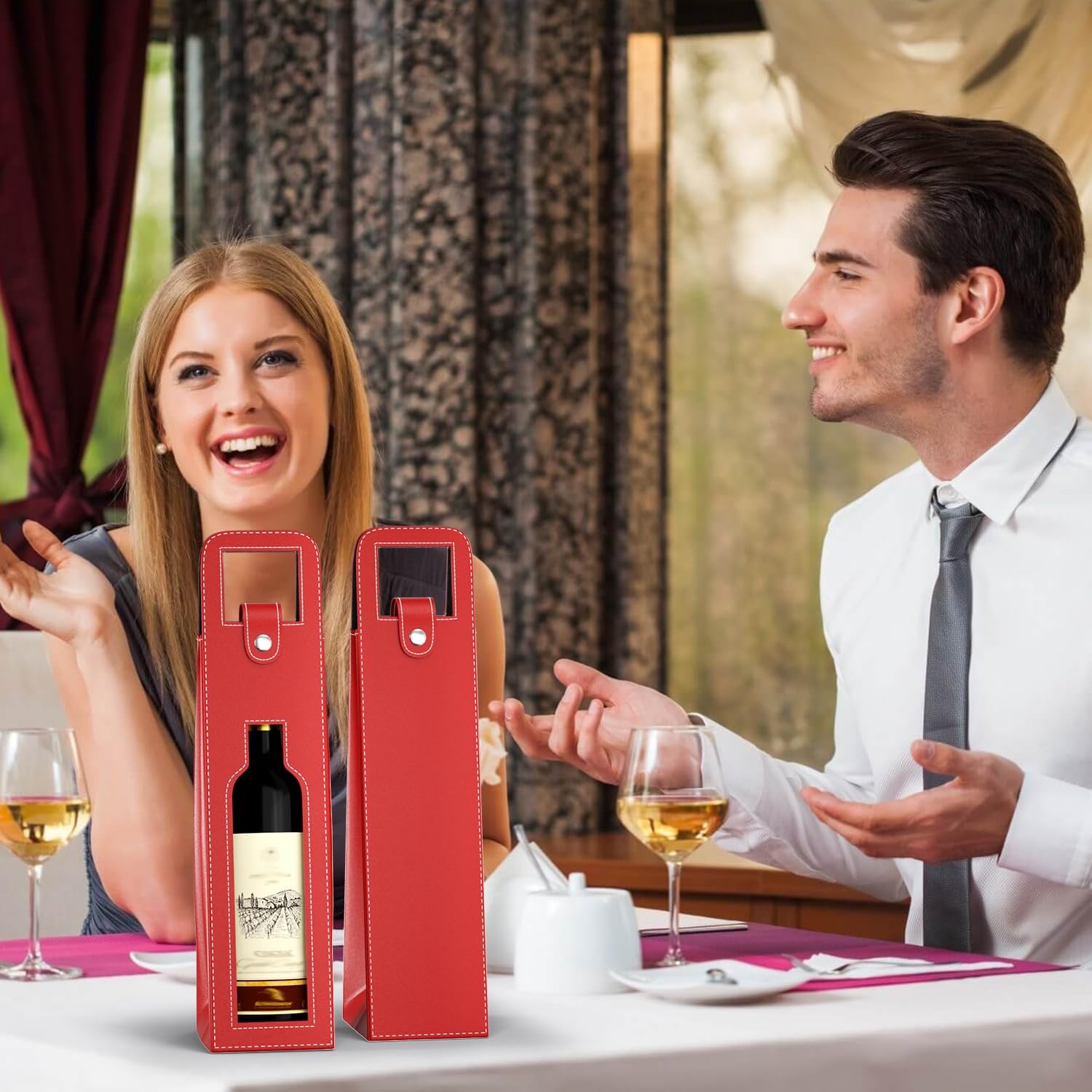 Premium Leather Wine Tote Bag - Reusable Single Bottle Carrier for Champagne, Beer & Wine Gifts | Elegant Red Wine Gift Bag for Birthday, Wedding, Christmas & Picnic Parties | Perfect for Gifting, Travel & Outdoor Events