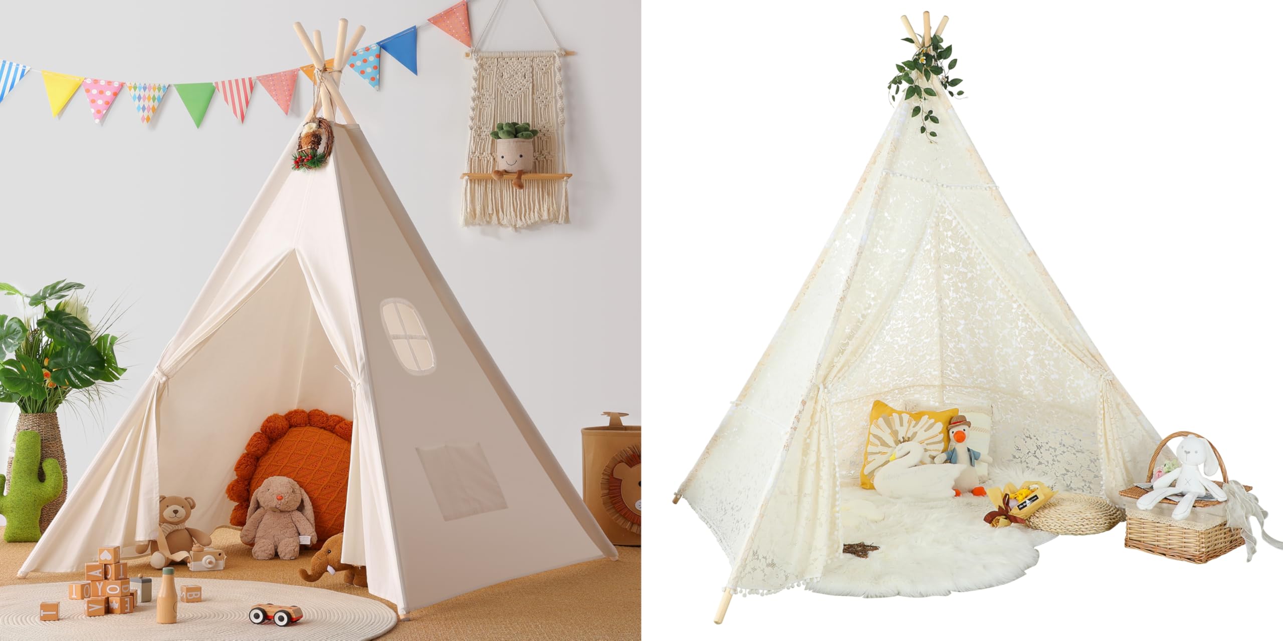 **Sumbabay Kids Teepee Tent with Lace - Indoor & Outdoor Playhouse for Toddlers, Boys & Girls - Perfect for Playtime, Reading Nook, or Birthday Gifts**