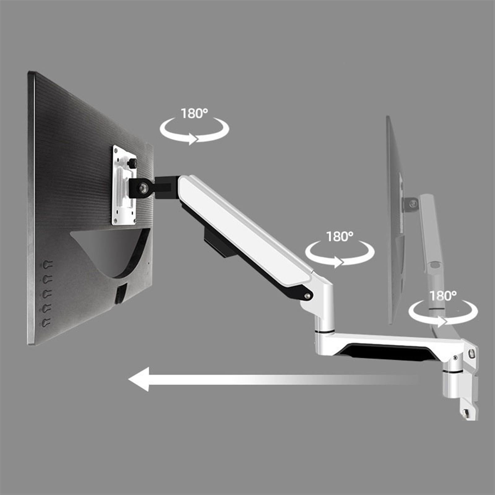 Aluminum Single Monitor Wall Mount Stand - Full Motion Pneumatic Spring Monitor Arm for 13-32 inch Screens (Max 19.8 lbs), VESA 100x100 Compatible - White | Perfect for Home Office, Gaming Setup & Workspace Ergonomics