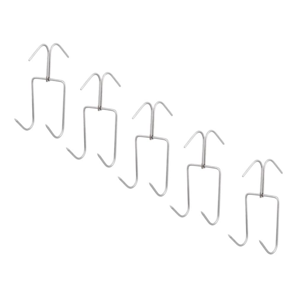 DOITOOL 5-Piece Stainless Steel Meat Hooks Set - Heavy Duty Bacon Hangers, Double Row Smoker Hooks for Roast Duck, BBQ Grill & Meat Processing - Perfect for Commercial Kitchens, Backyard Grilling & Food Smoking