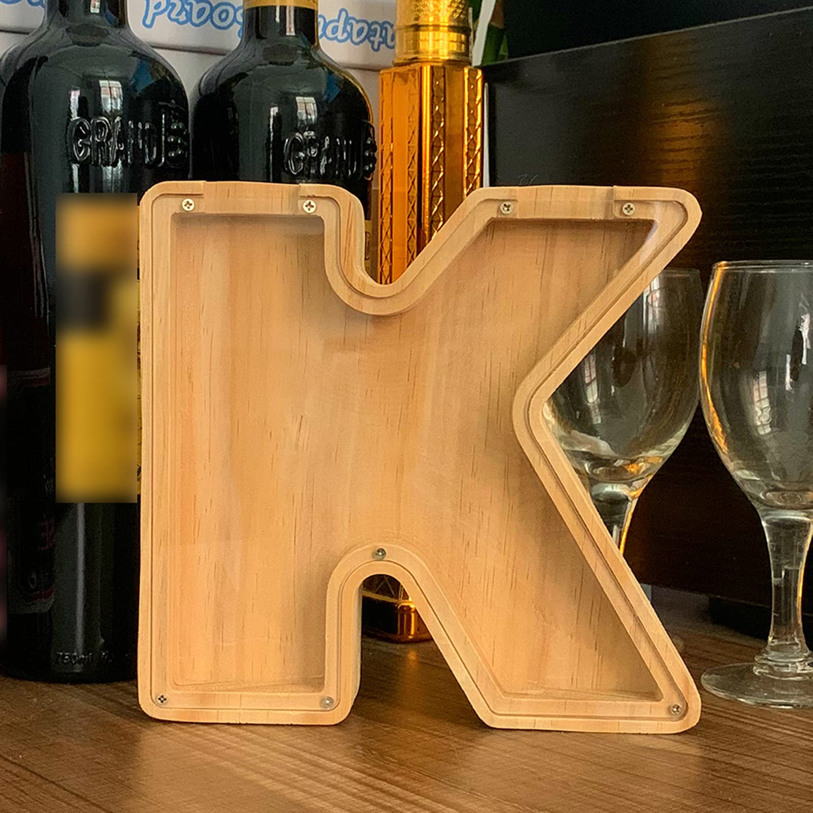 Creative Wooden Coin Bank & Tip Jar - 26 English Alphabet Money Saving Box, Non-Toxic DIY Piggy Bank for Coins | Personalized Gift for Kids, Home Office Savings, Wedding Money Box