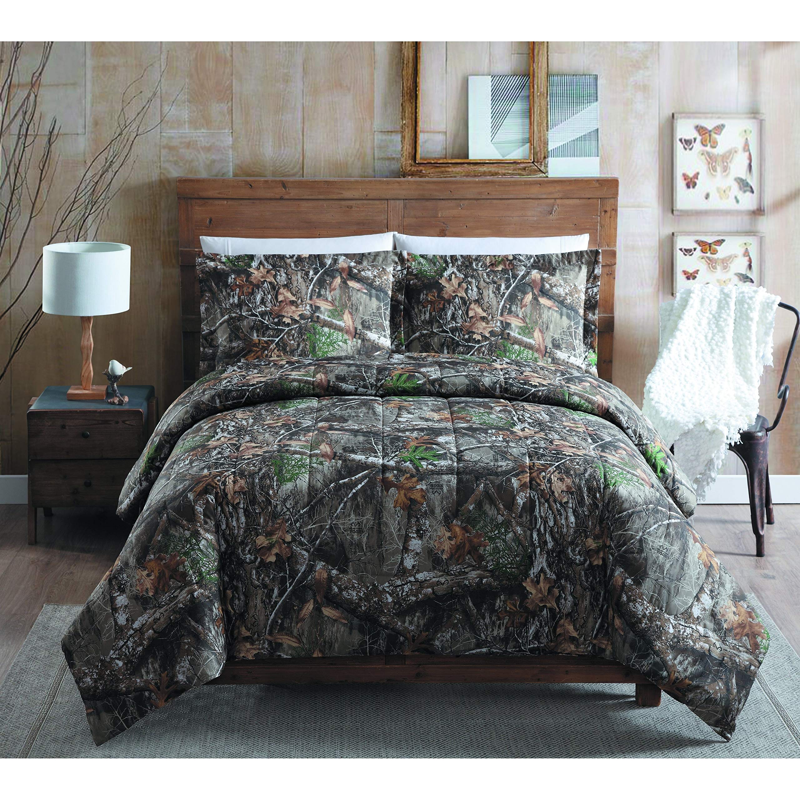 Realtree Camouflage Hunting Comforter Set - Full Size Brown Green Camo Bedding with Forest Lodge Rustic Cabin Outdoor Print, 3-Piece Cotton Set for Hunting Cabins, Camping Trips & Outdoor Adventures