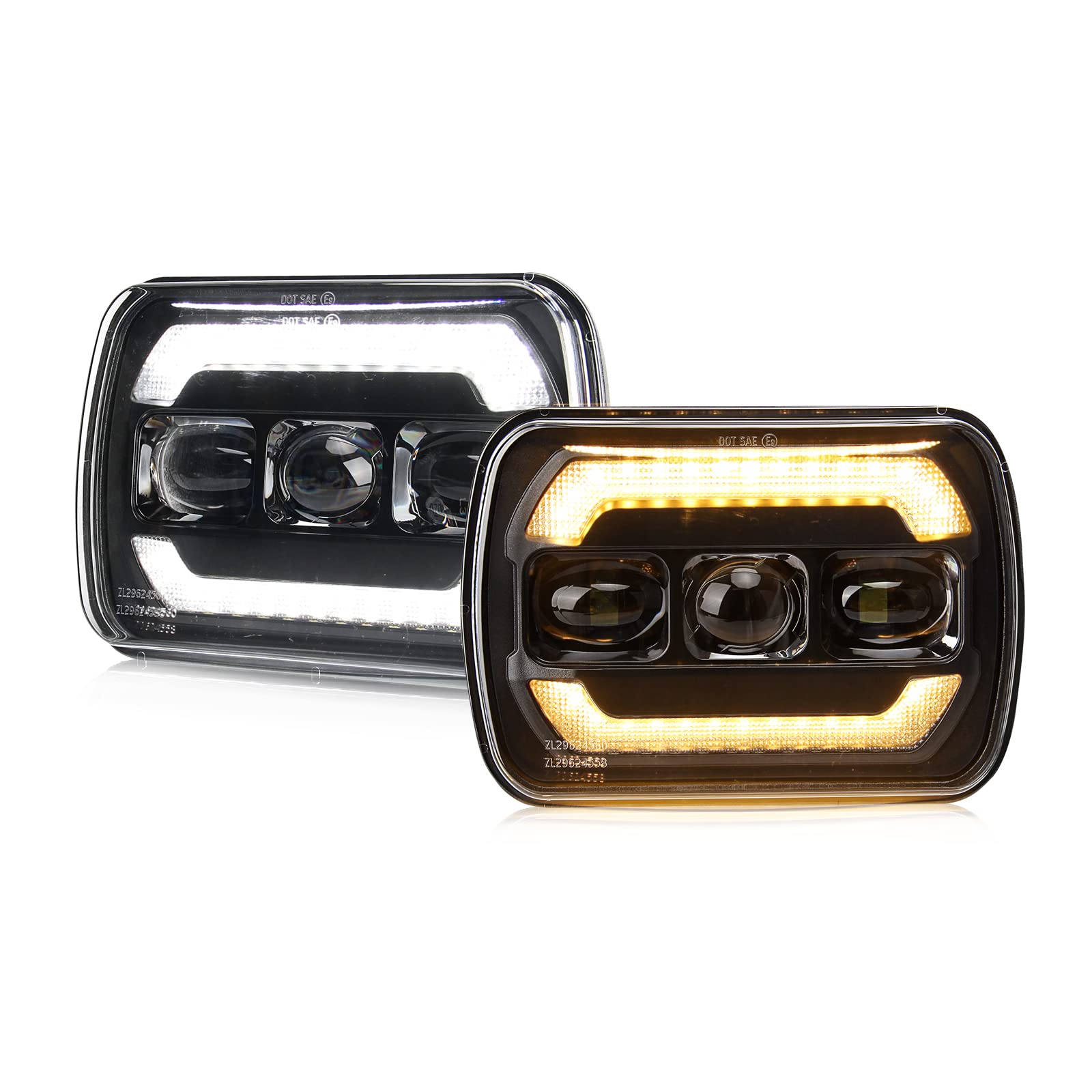 OPP ULITE 5x7 LED Headlights - White DRL & Amber Turn Signal Halo - DOT Approved 80W 6500K Projector Lens - Square 7x6 Headlights Plug & Play Replacement for H6054 H5054 - 2PC Pack - Perfect for Jeep Wrangler, Ford F150 & Off-Road Vehicles