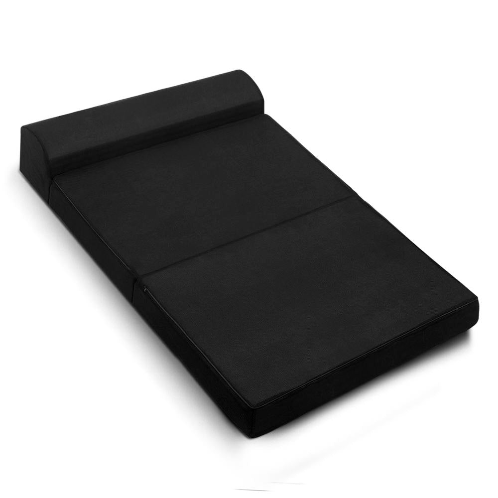 Portable Folding Foam Mattress - Double Size Sofa Bed with Air Mesh Fabric - Black | Perfect for Guest Beds, Camping & Small Space Living