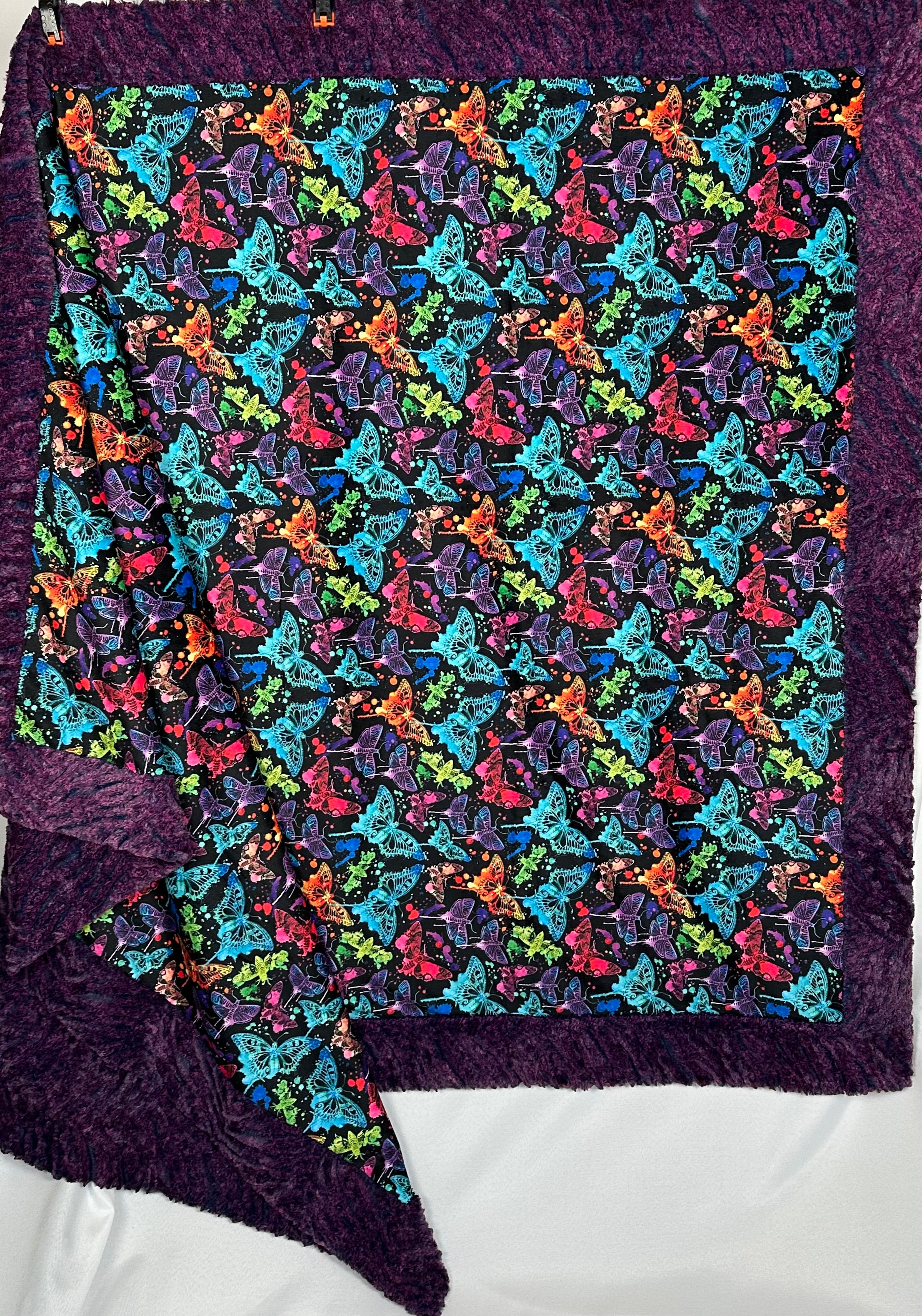 Premium Neon Butterflies on Heather Zebra Dewberry Large Blanket 53x78 - Soft & Durable Spoonflower Fabric for Bedroom Decor, Picnic Blanket, Outdoor Camping