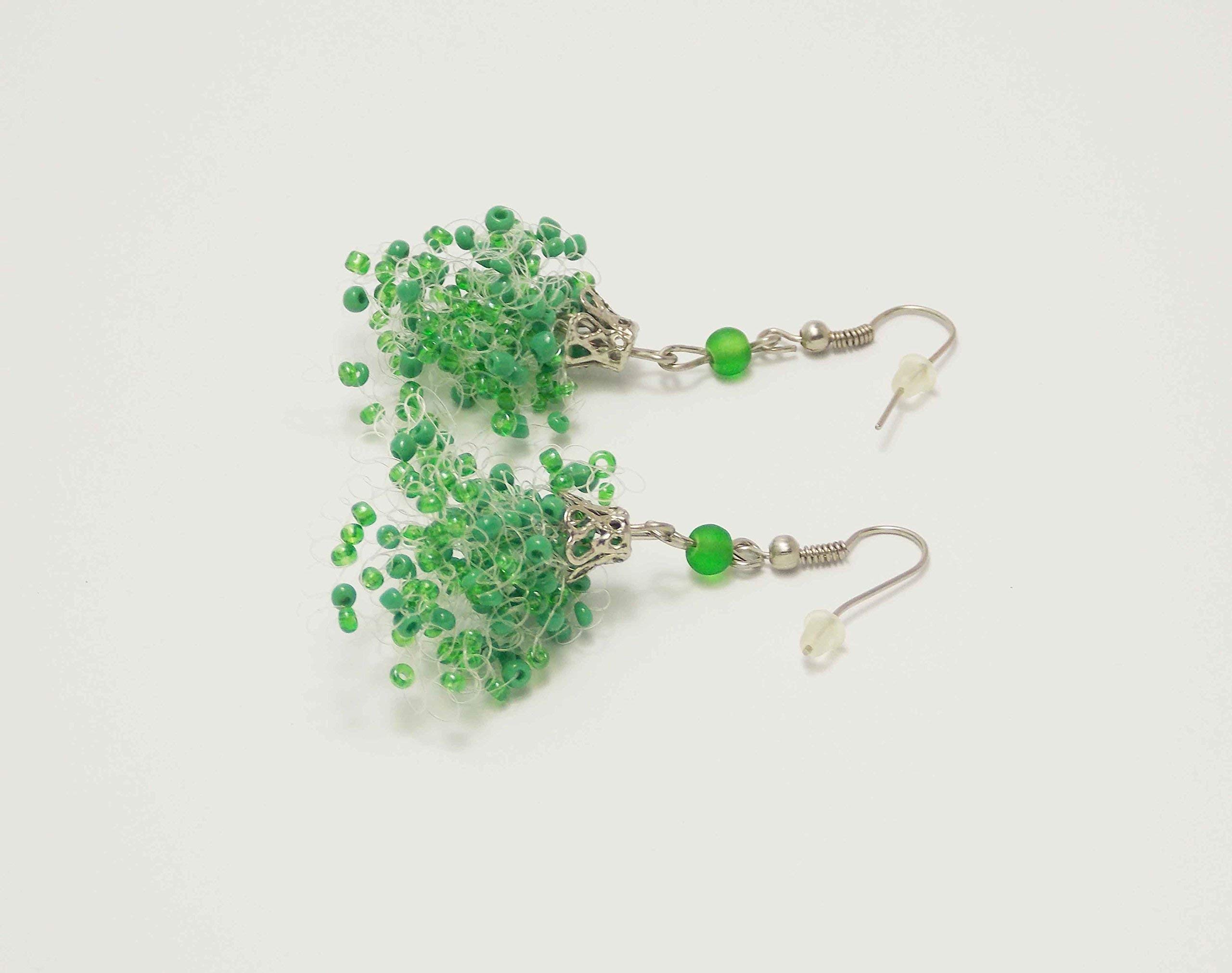 St. Patrick's Day Green Clover Drop Chandelier Earrings - Handmade Crochet Beaded Bridesmaid Gift for Women - Perfect for Summer Weddings & Bridal Parties
