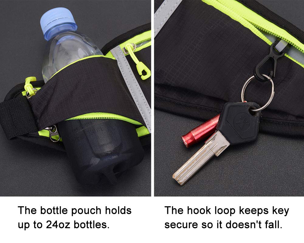 Best Running Waist Pack for Men & Women - Water Bottle Holder & Reflective Belt Bag for Hiking, Walking, Jogging - Fits 6.5'' Large Smartphones - Perfect for Outdoor Sports & Fitness Activities