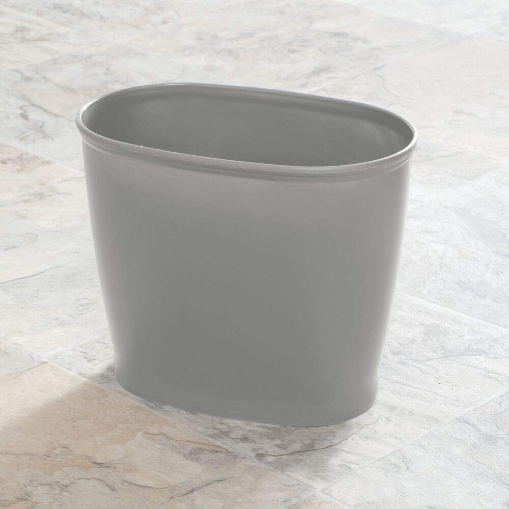 mDesign 2.25 Gallon Plastic Oval Trash Can - Small Wastebasket for Bathroom, Kitchen, Office & Dorm - Gray Recycling Bin for Waste Disposal & Organization - Perfect for Under Sink, Bedroom or Closet Storage