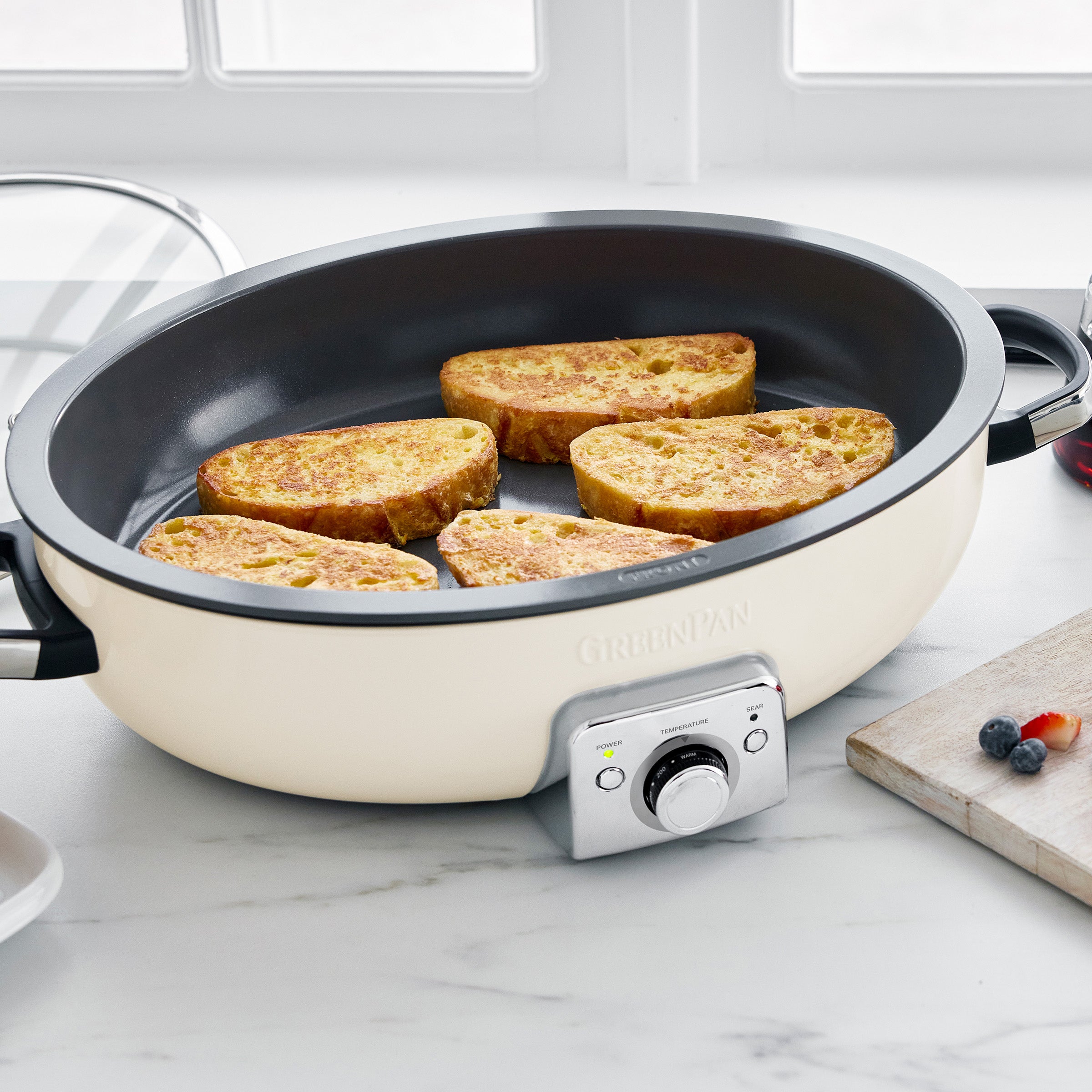 Elite 5.5 Quart Oval Electric Skillet with Adjustable Temperature - Perfect for Frying, Sautéing & Slow Cooking | Cream White | Ideal for Family Dinners & Holiday Meals