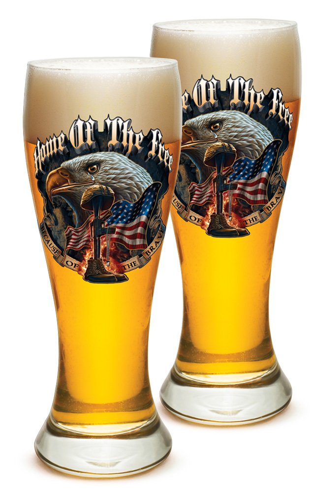Erazor Bits Pilsner Beer Glasses - Patriotic American Soldier Veterans Gifts for Men & Women - Set of 12 (23 Oz) - Perfect for Military Appreciation, Home Bar Decor, and Patriotic Celebrations