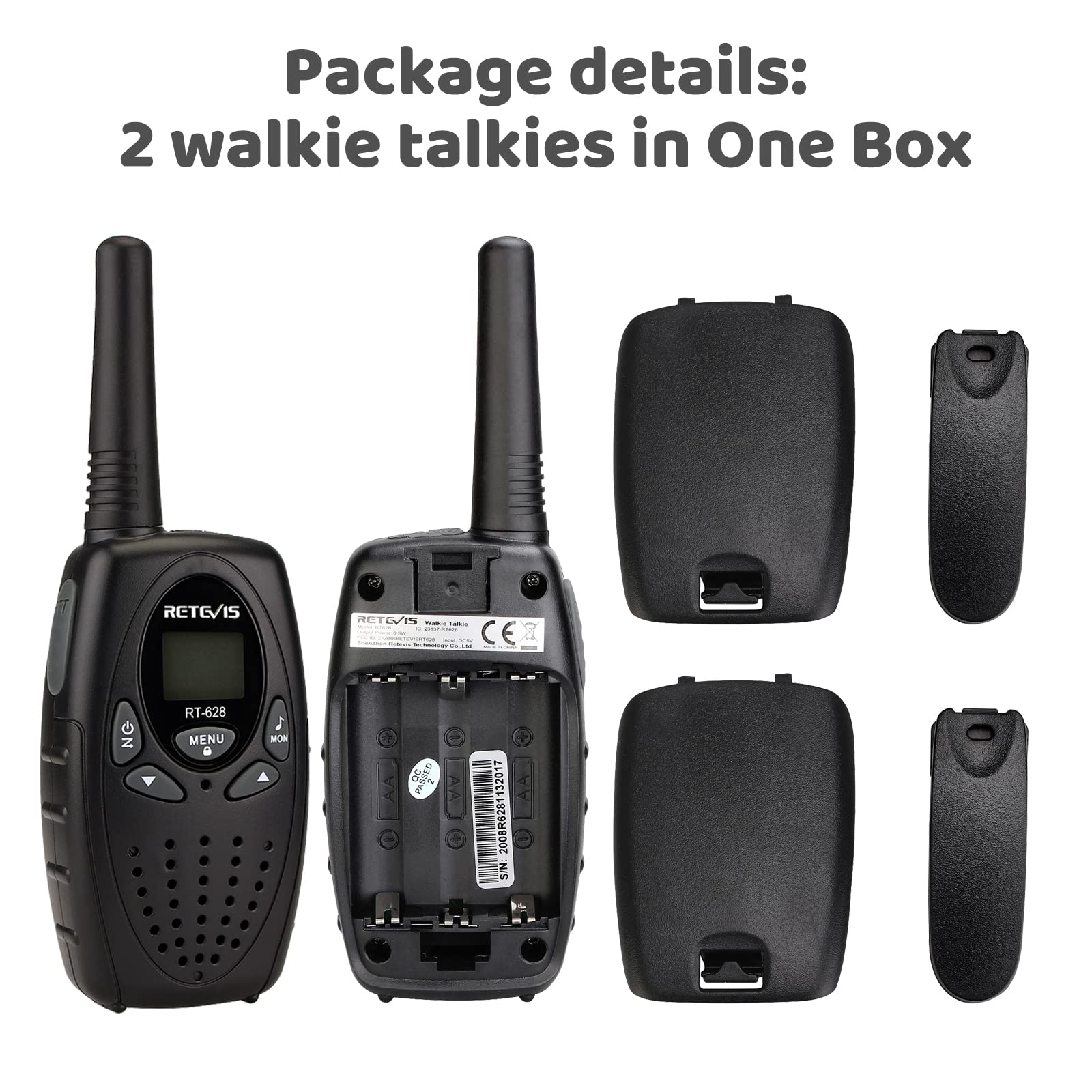 Retevis RT628 Kids Walkie Talkies - 2 Way Radios for Boys & Girls Ages 6-12, Long Range Communication Toys for Outdoor Play, Camping, Hiking & Birthday Gifts (Black, 1 Pair) - Perfect for Family Adventures, Backyard Fun & Emergency Preparedness