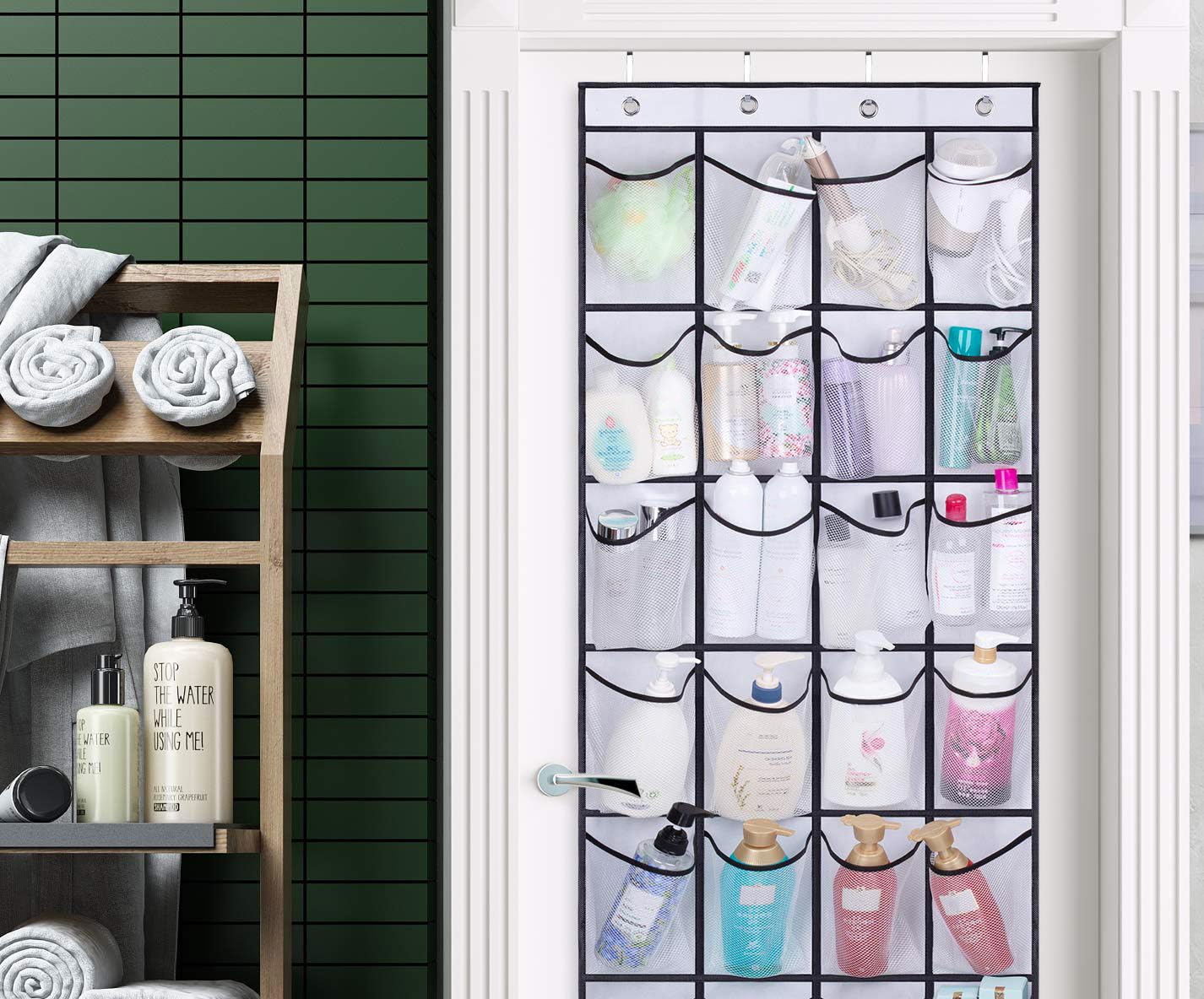 AOODA 28 Large Mesh Pockets Over The Door Shoe Organizer - Space Saving Hanging Shoe Rack for Sneakers, Sandals & Flip Flops - Perfect for Closet, Bedroom, Dorm & Entryway Storage (White)