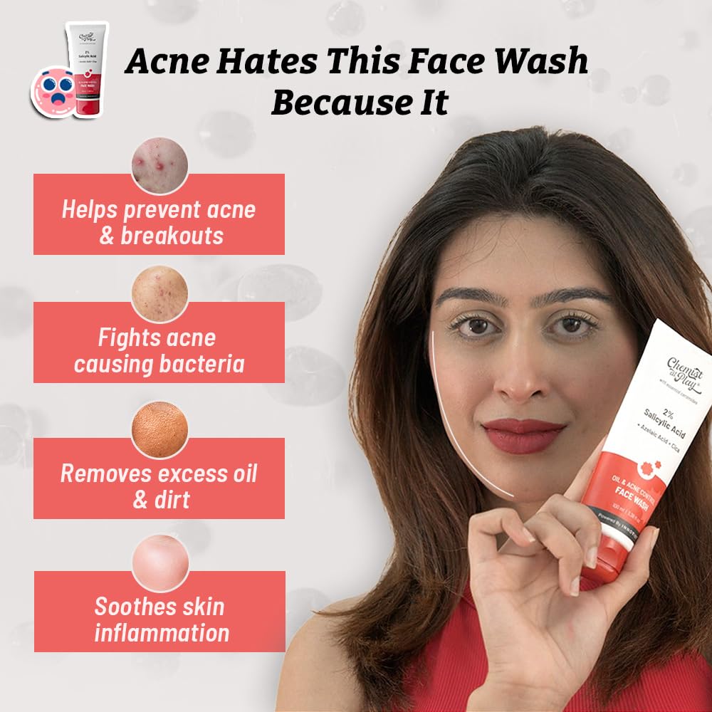 Chemist at Play 2% Salicylic Acid Face Wash for Oily & Acne-Prone Skin with Niacinamide | Sulfate-Free Anti-Acne Cleanser for Men & Women | Prevents Breakouts & Controls Excess Oil | 100ml | Perfect for Daily Skincare Routine & Post-Workout Cleansing