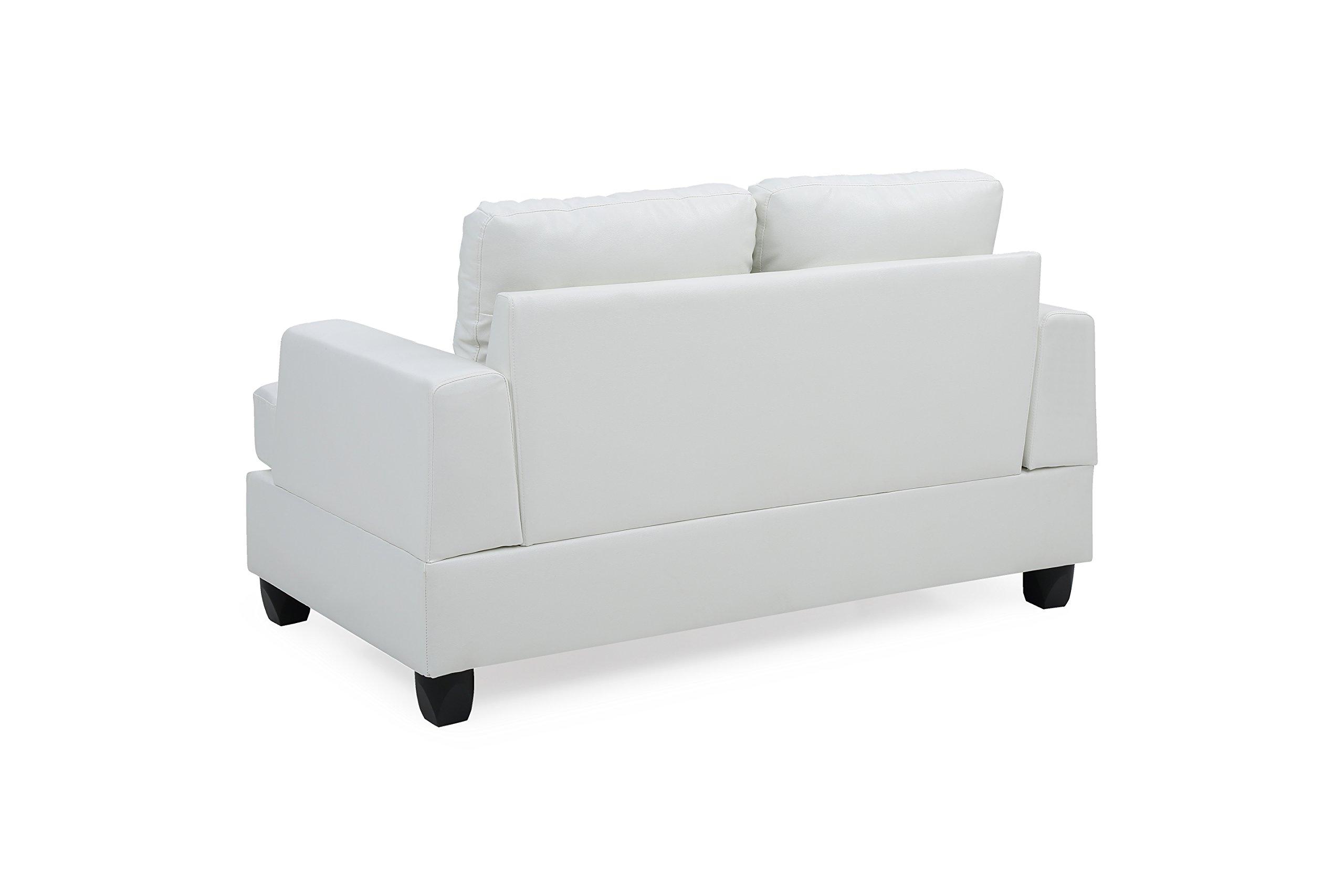 Glory Furniture Modern Upholstered Love Seat Sofa - White PU Leather 2-Seater Couch for Living Room, Lounge & Small Spaces