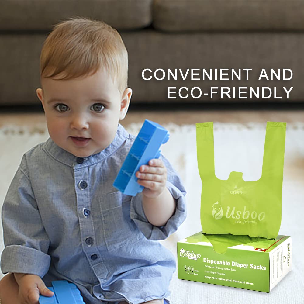 300 Count Baby Disposable Diaper Bags | Oxo-Biodegradable & Unscented | Easy-Tie Handles for Diaper Disposal & Pet Waste | Perfect for Travel, Daycare & On-the-Go Parents