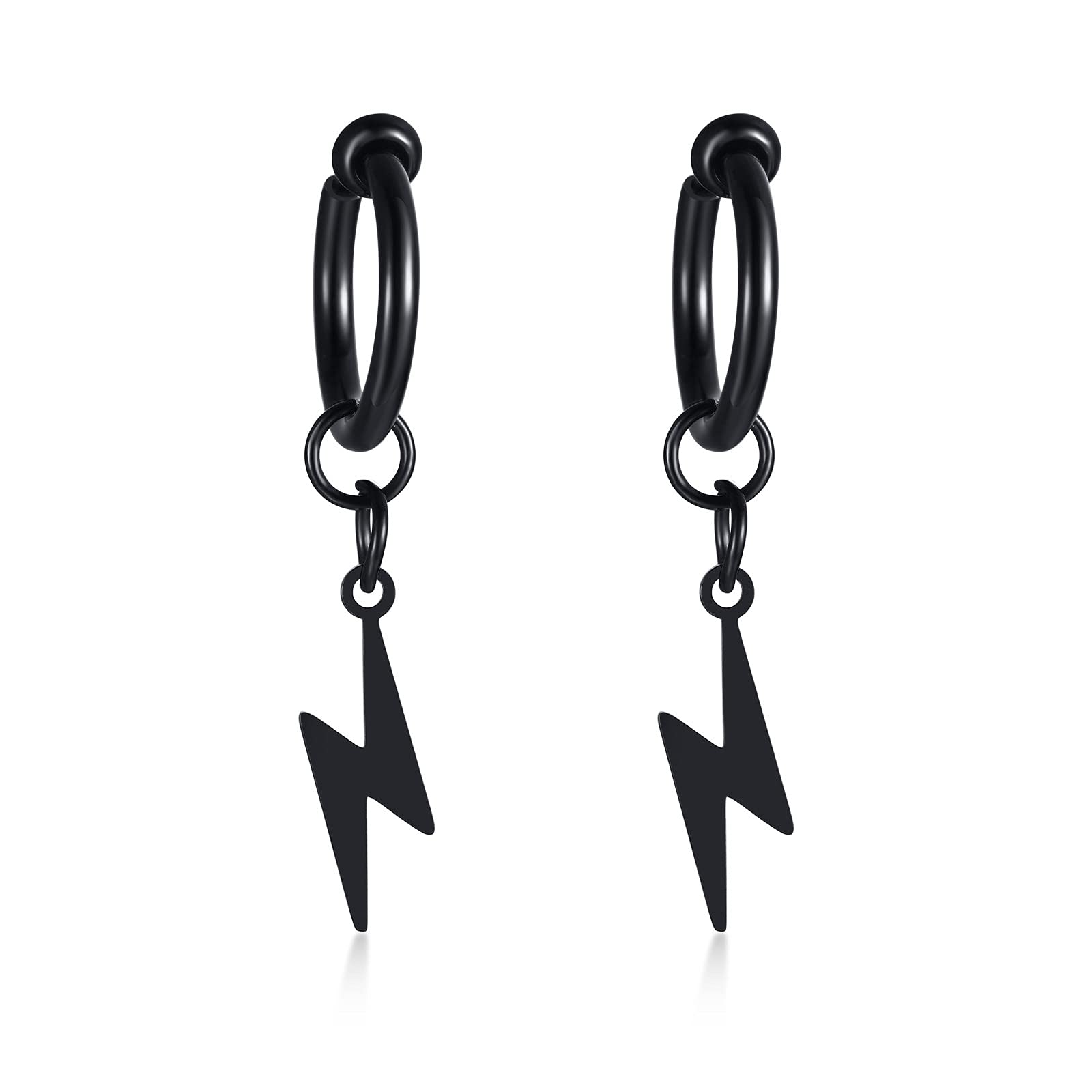 Lightning Bolt Clip-On Earrings for Men & Women | Non-Piercing Stainless Steel Dangling Earrings | Thunder Flash Fashion Jewelry for Parties, Weddings & Everyday Wear