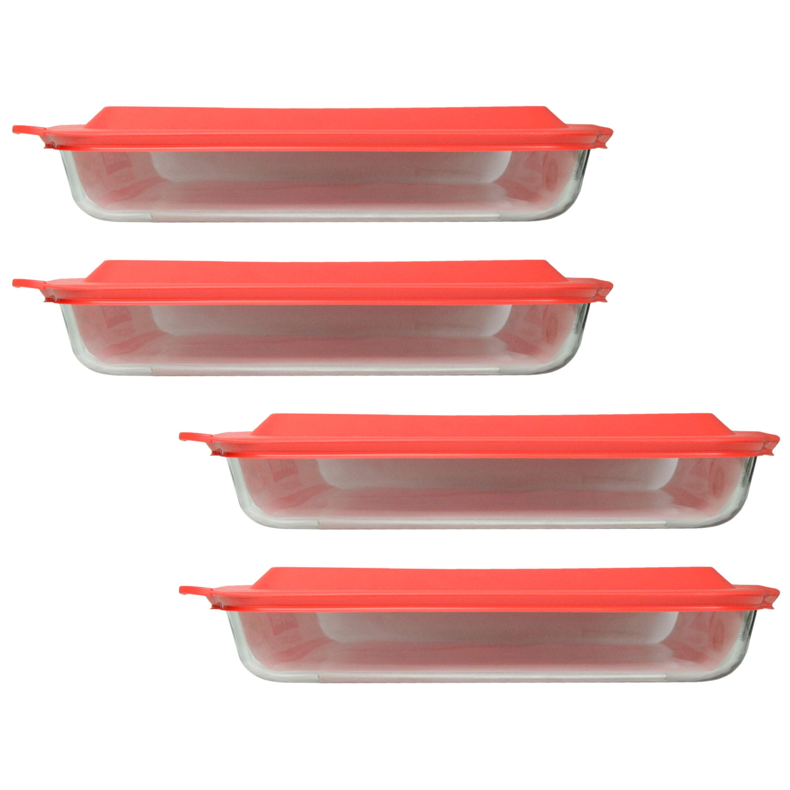 Pyrex 4-Piece Oblong Rectangle Clear Glass Casserole Baking Dishes Set with 4 Red Lids - Made in USA - Perfect for Oven Baking, Meal Prep & Food Storage