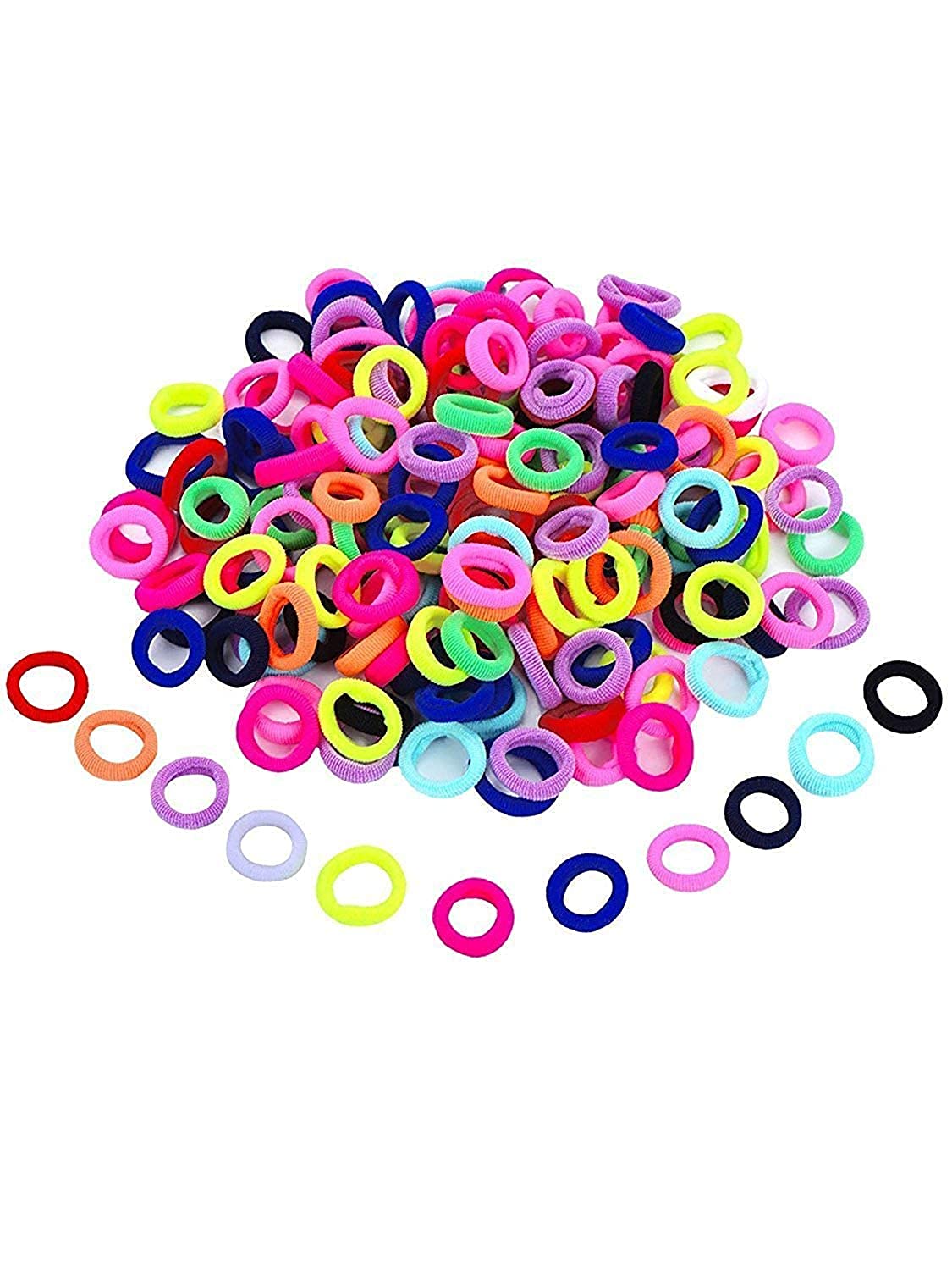 100-Pack Mini Hair Rubber Bands - Multi-Colored Elastic Cotton Stretch Hair Ties for Baby Girls & Women - Ponytail Holders for School, Sports & Daily Styling