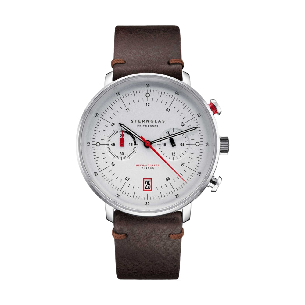 Hamburg Chrono Mecha Quartz Watch 42mm Silver Stainless Steel Case with Genuine Leather Strap - Perfect for Business, Casual Wear & Special Occasions