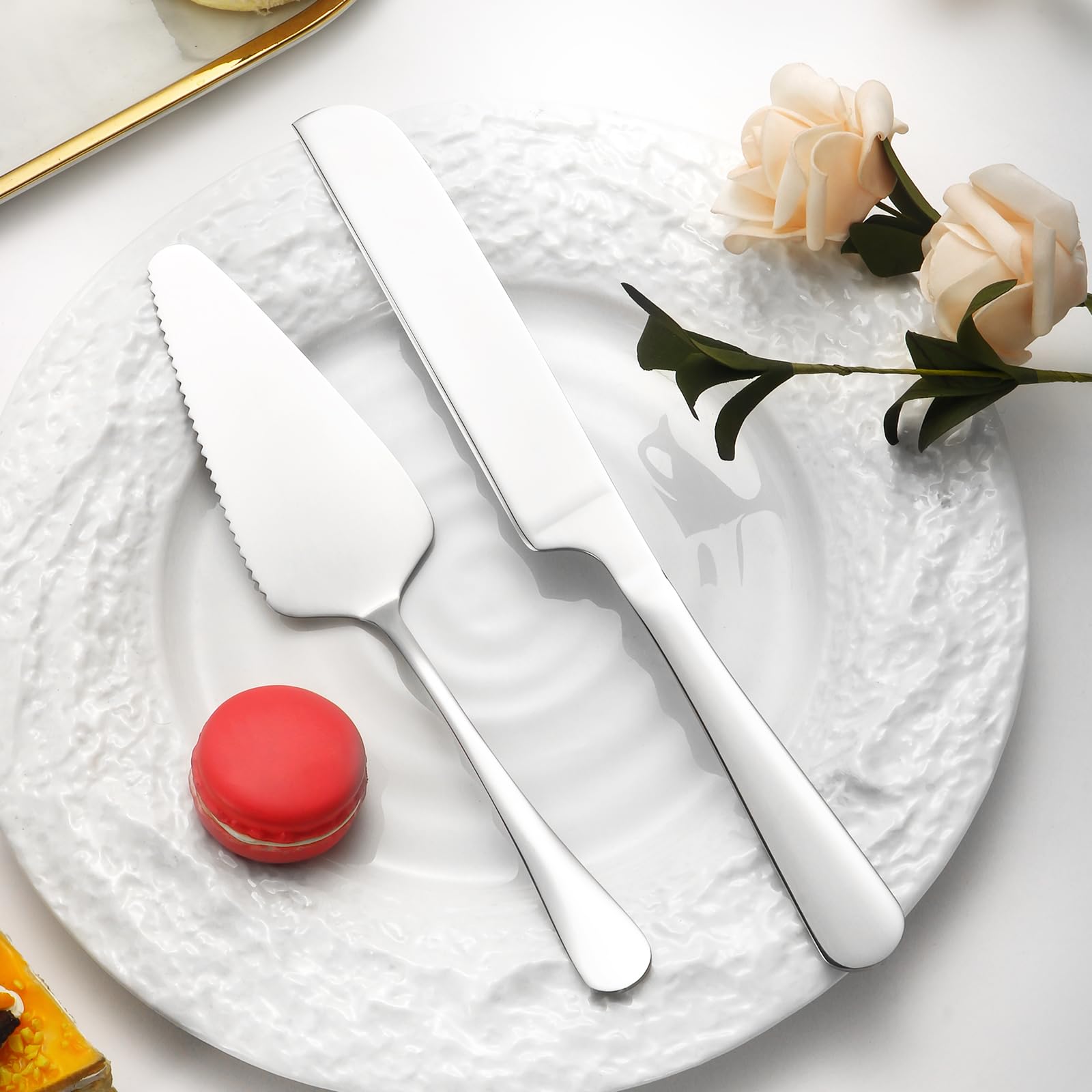8-Piece Silver Cake Knife and Server Set with 6 Cake Forks - Elegant Wedding Cake Cutting Set for Birthday, Anniversary & Holiday Parties - Perfect for Wedding Receptions, Bridal Showers & Special Celebrations