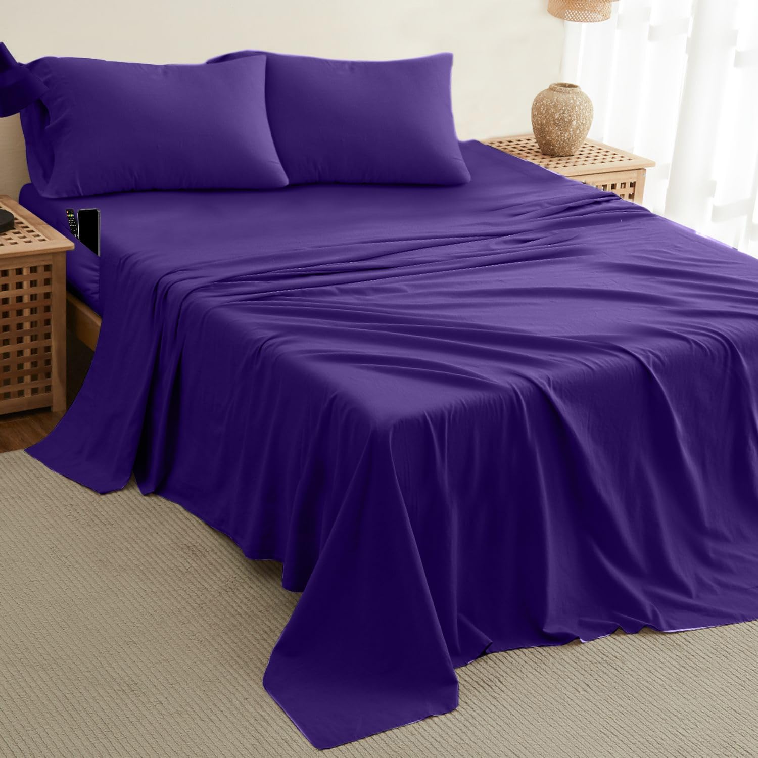 DREAMCARE Queen Size Cooling Bed Sheets Set - 4pc Deep Pocket Sheets up to 15