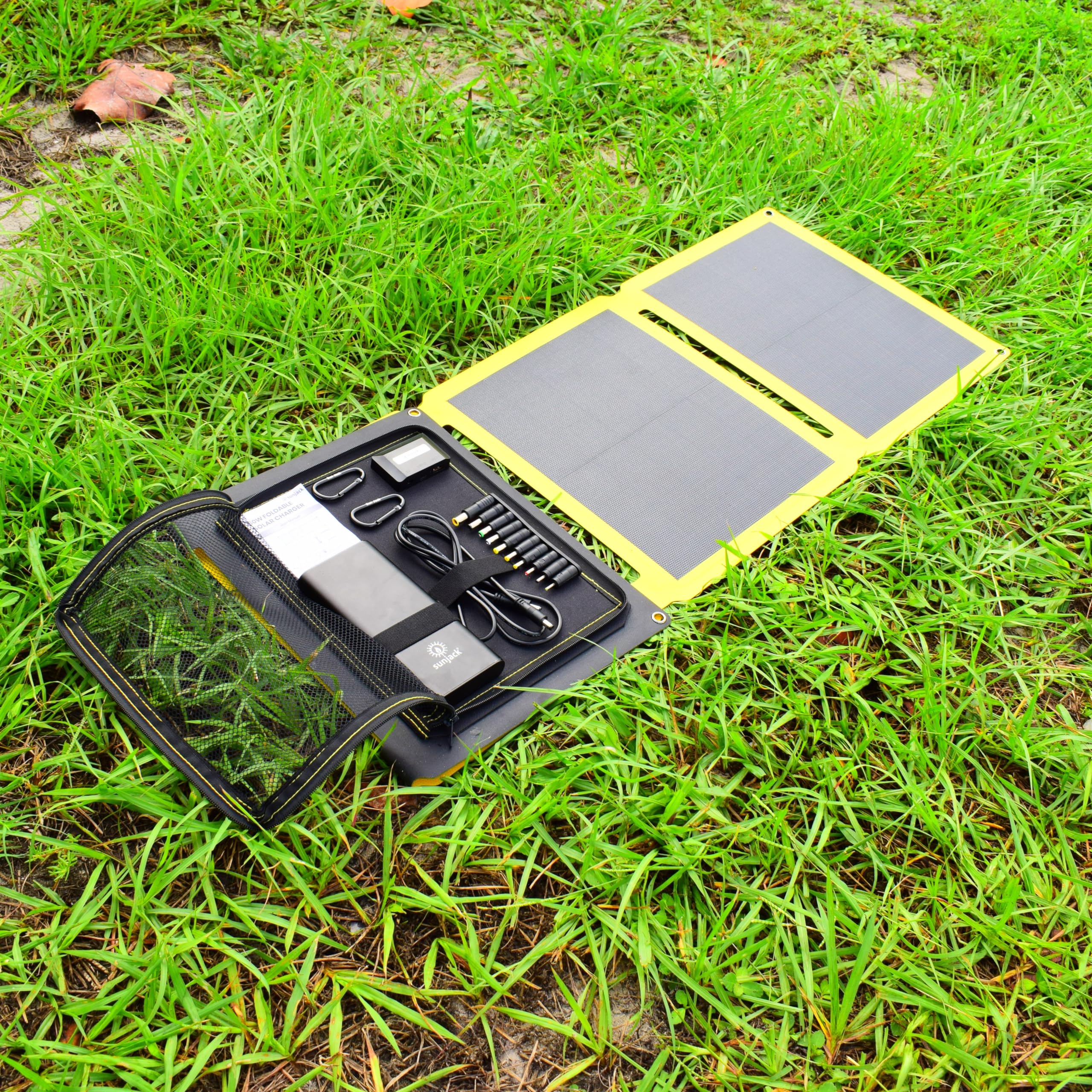 SunJack 60W Folding IP67 Waterproof ETFE Portable Solar Panel Charger with Kickstand + 100W 25600mAh Power Bank | DC/USB-A/USB-C PD30 Fast Charging for Phone, Laptop, Power Station | Perfect for Hiking, Camping, RV Trips & Emergency Power Backup