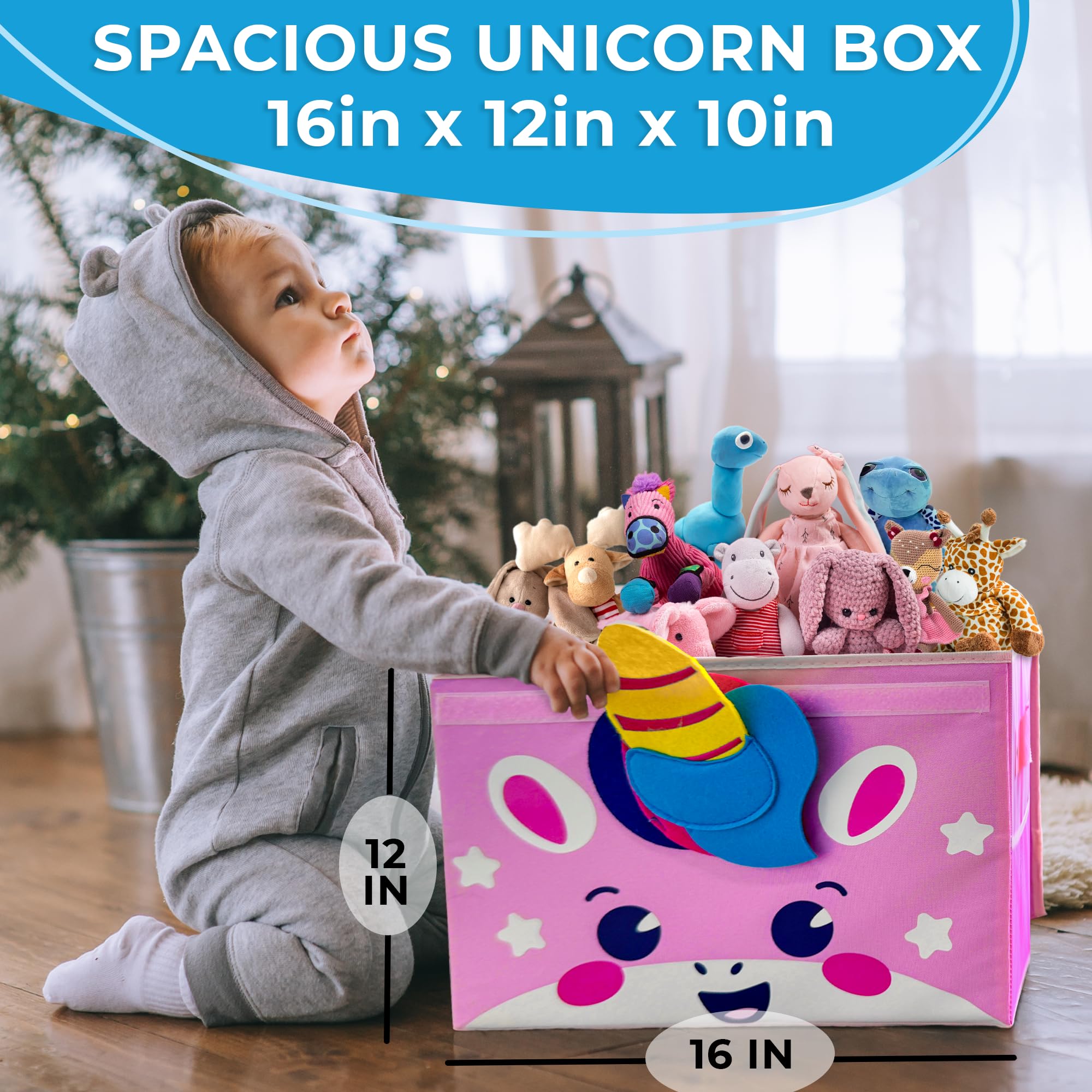 QUOKKA Kids Toy Storage Box - 16x12x10 Inch Collapsible Fabric Toy Organizer with Handles & Flip-Top Lid - Foldable Playroom Bin for Boys and Girls - Perfect for Nursery, Bedroom, and Playroom Organization