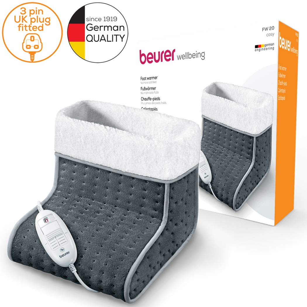 Beurer FW20UK Electric Foot Warmer for Cold Feet - Grey, 3 Heat Settings, Soft Teddy Fleece Lining, Breathable & Washable, Fits Up to Shoe Size 12.5 | Perfect for Winter Nights, Office Use & Home Comfort