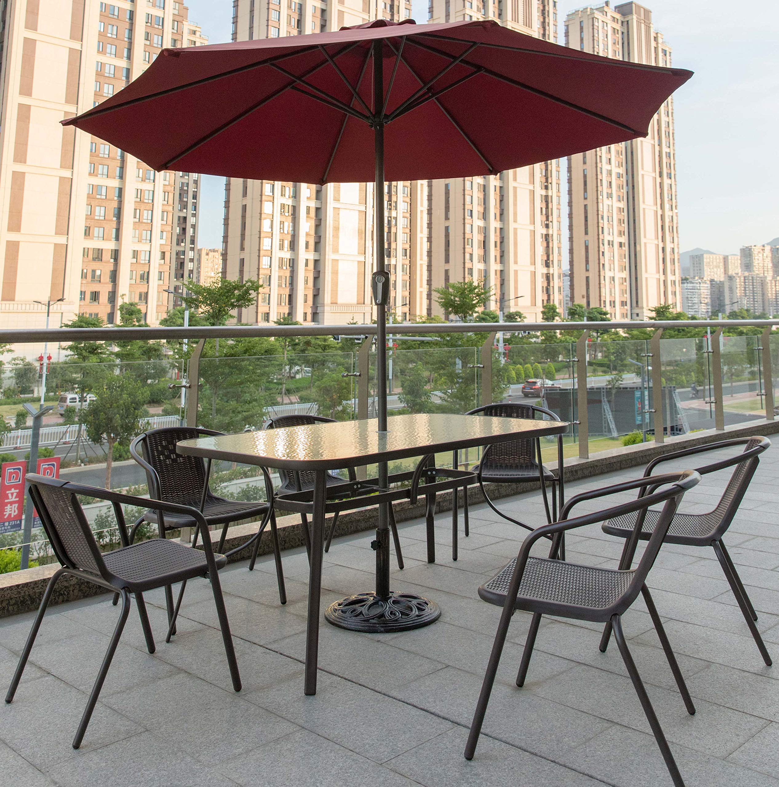 Gardenised QI003817 Heavy Duty 24 lbs Cast Iron Patio Umbrella Base - Round Bronze Outdoor Weighted Stand for Market Umbrellas | Perfect for Poolside, Garden, Deck, and Patio Furniture Stability