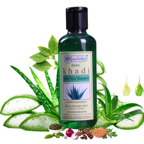 Khadi Rishikesh Herbal Aloe Vera Shampoo for Dandruff Removal & Hair Growth - Natural Ingredients with Aloe Vera, Onion & Reetha - Paraben-Free Formula for Women & Men (210ml) - Includes Free Bath Sponge Loofah | Perfect for Daily Scalp Care & Healthy Hair Maintenance