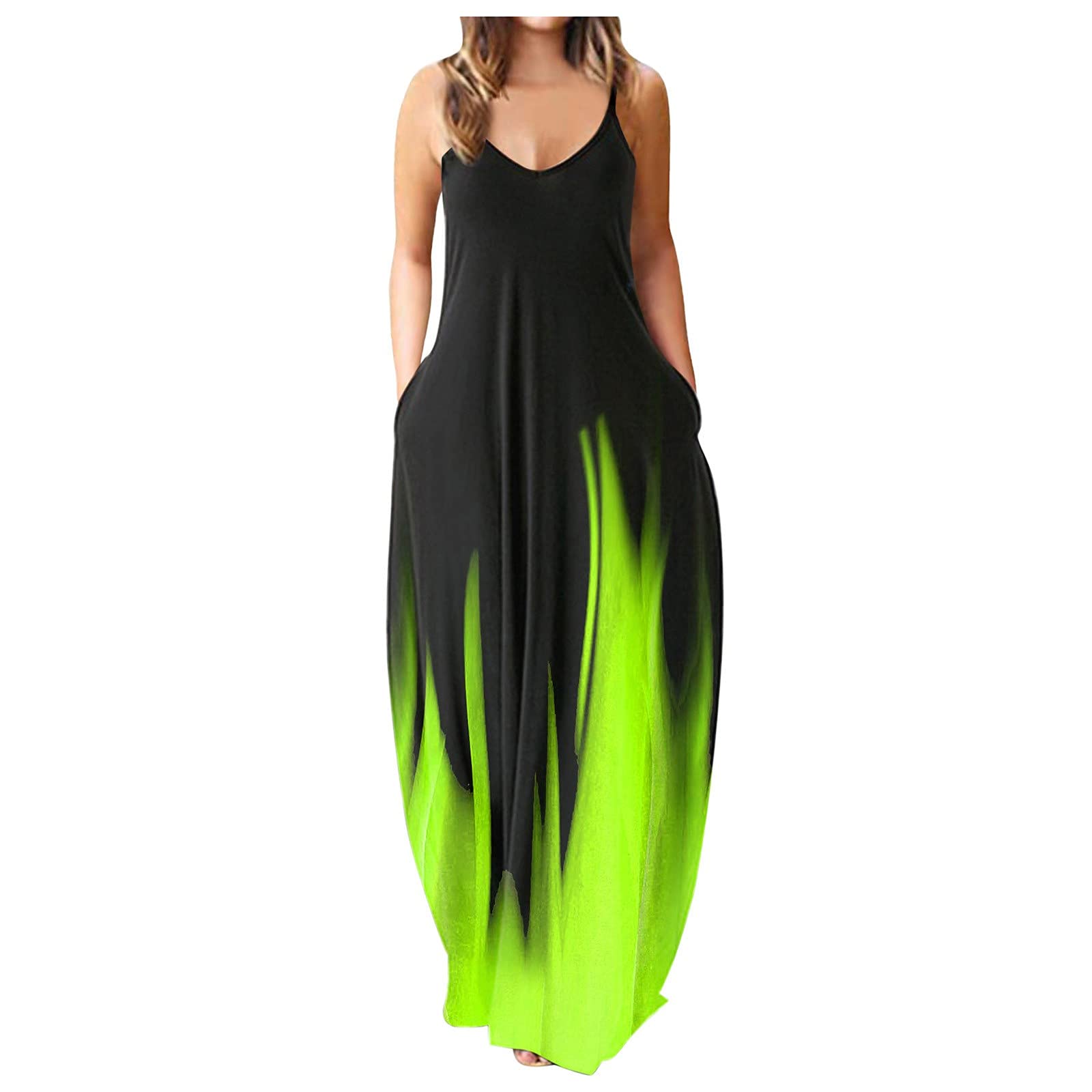 INNOVIERA Women's Summer Maxi Dress - Sleeveless Boho Beach Dress with Strap, Plus Size Long Dress for Beach Vacation, Pool Party & Casual Outings