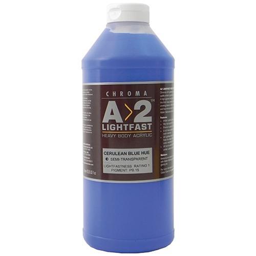 Premium A2 Lightfast Heavy Body Acrylic Paint - 1 Litre (33.8 oz) Cerulean Blue - Professional Artist Grade Acrylics for Canvas Painting, Murals & DIY Crafts
