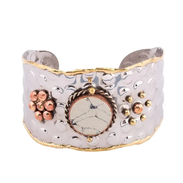 Elegant Metal Cuff Bracelet with Genuine Marble Accent - Perfect for Women's Fashion, Gift Giving & Special Occasions