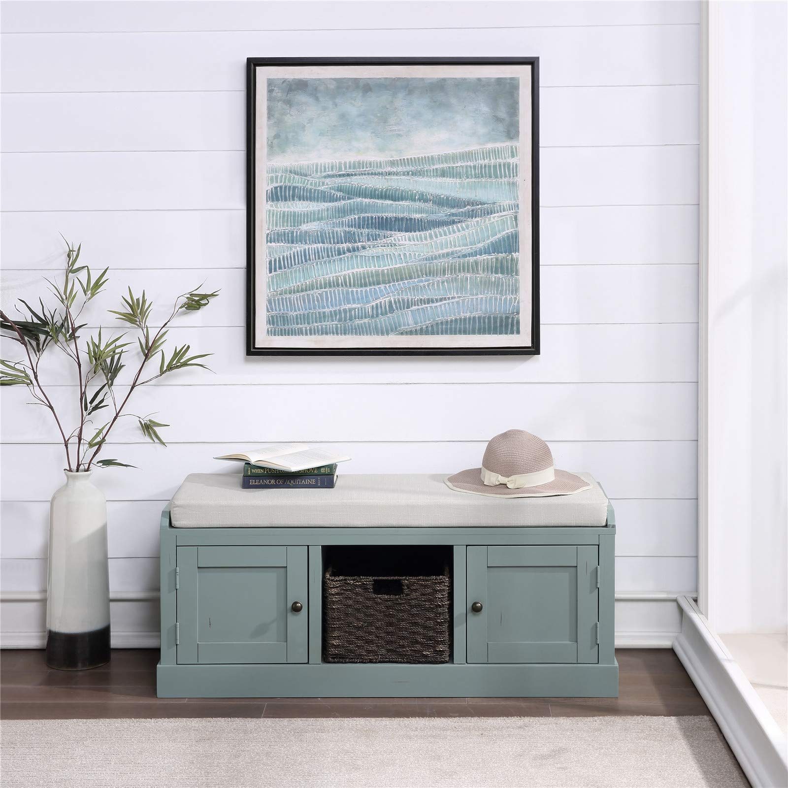 Storage Bench Ottoman with 2 Cabinets & 1 Basket - Entryway Bench with Hidden Storage | Better Homes & Gardens Cube Organizer for Living Room, Bedroom & Hallway Organization