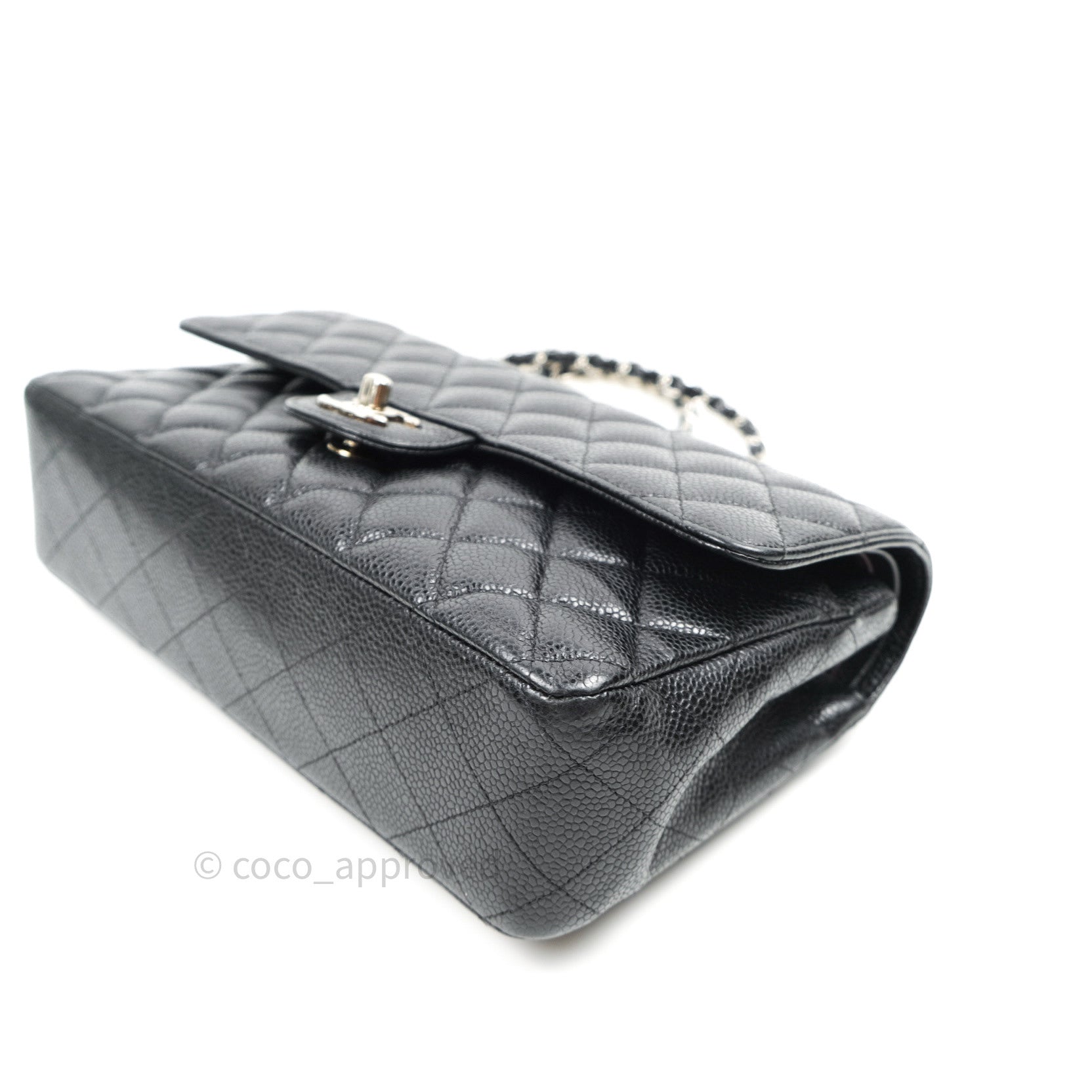 Chanel Classic Double Flap M/L Black Caviar Leather Bag with Silver Hardware - Luxury Handbag for Women, Perfect for Work, Evening Events & Special Occasions