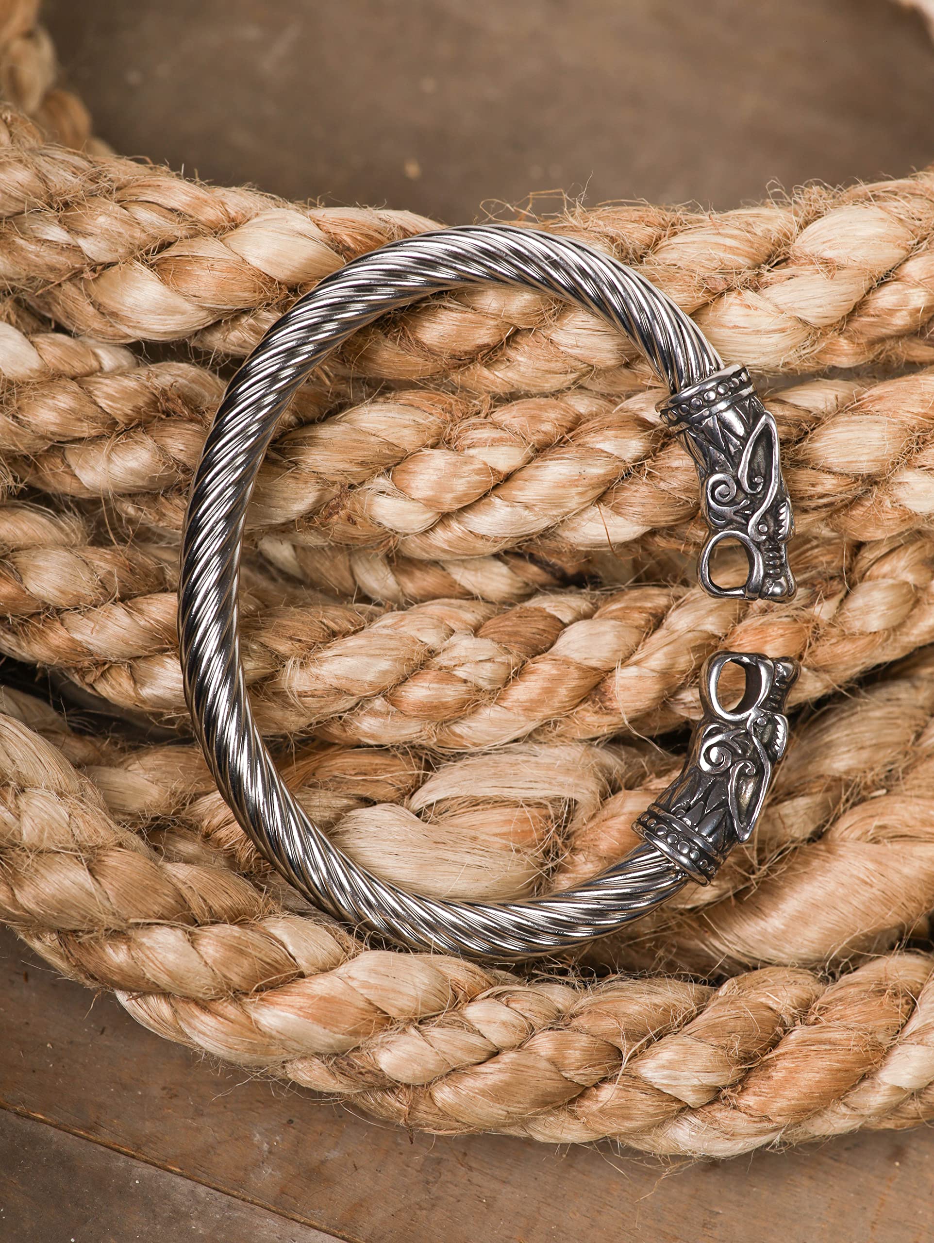 HAQUIL Stainless Steel Viking Twisted Cuff Bracelet for Men - Norse Warrior Arm Ring - Durable Viking Jewelry Gift - Perfect for Medieval Reenactments, Cosplay & Viking Lovers