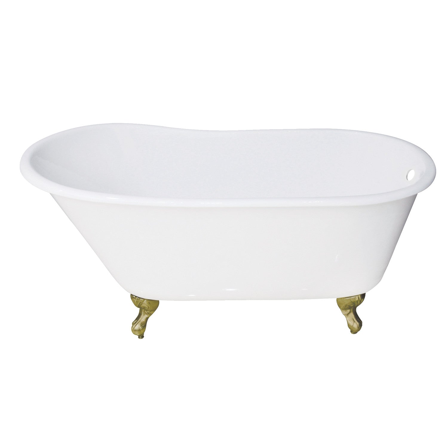 Aqua Eden 53 Inch White Cast Iron Clawfoot Bathtub - Oval Single Slipper Design with Brushed Brass Feet (No Faucet Drillings) | Vintage Bathroom Decor, Luxury Soaking Tub for Spa-Like Relaxation at Home