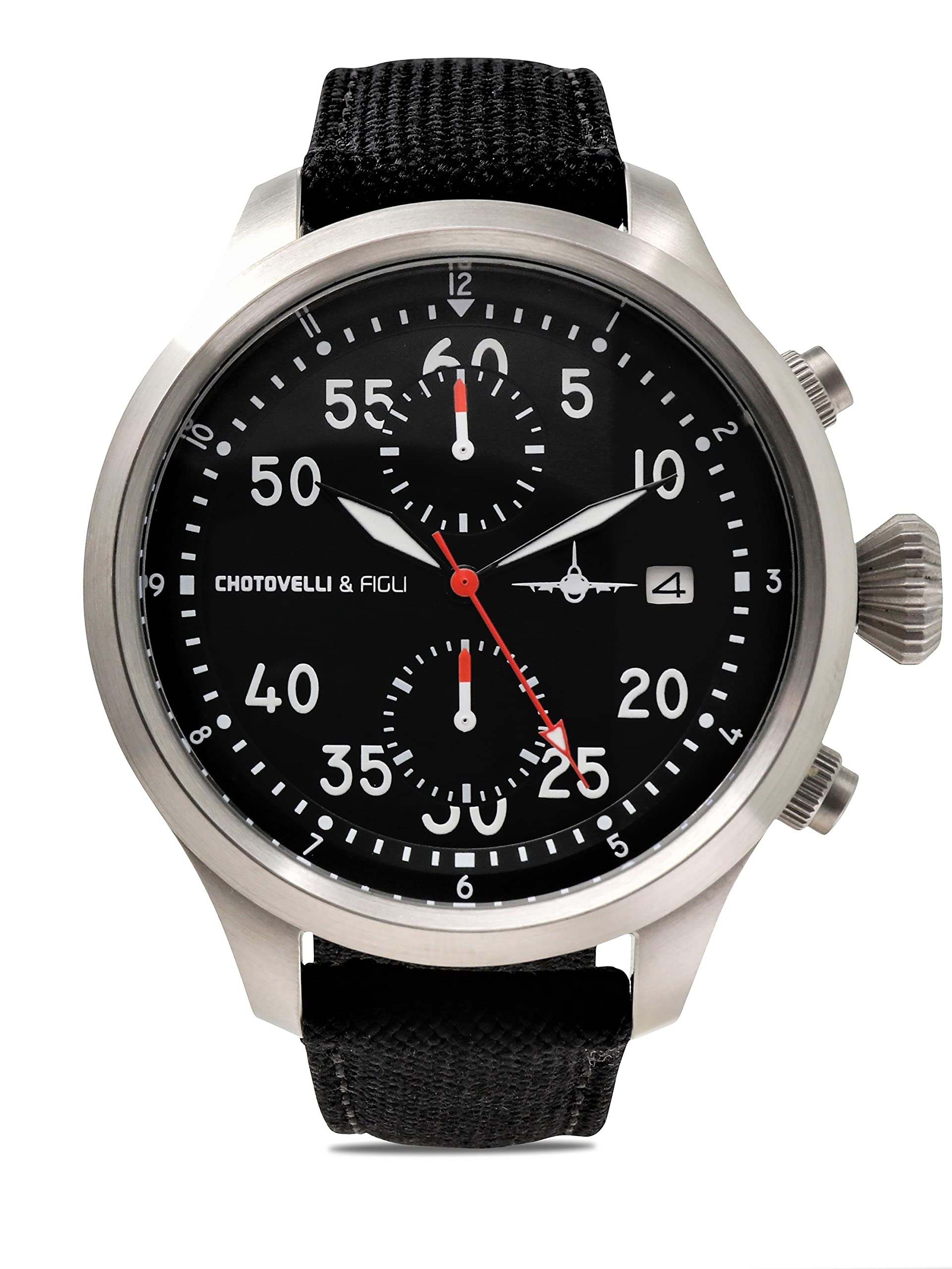Chotovelli Men's Tool Pilot Watch - Durable Stainless Steel Aviator Watch with Chronograph, Date Display & Luminous Hands - Perfect for Aviation, Outdoor Adventures & Everyday Wear