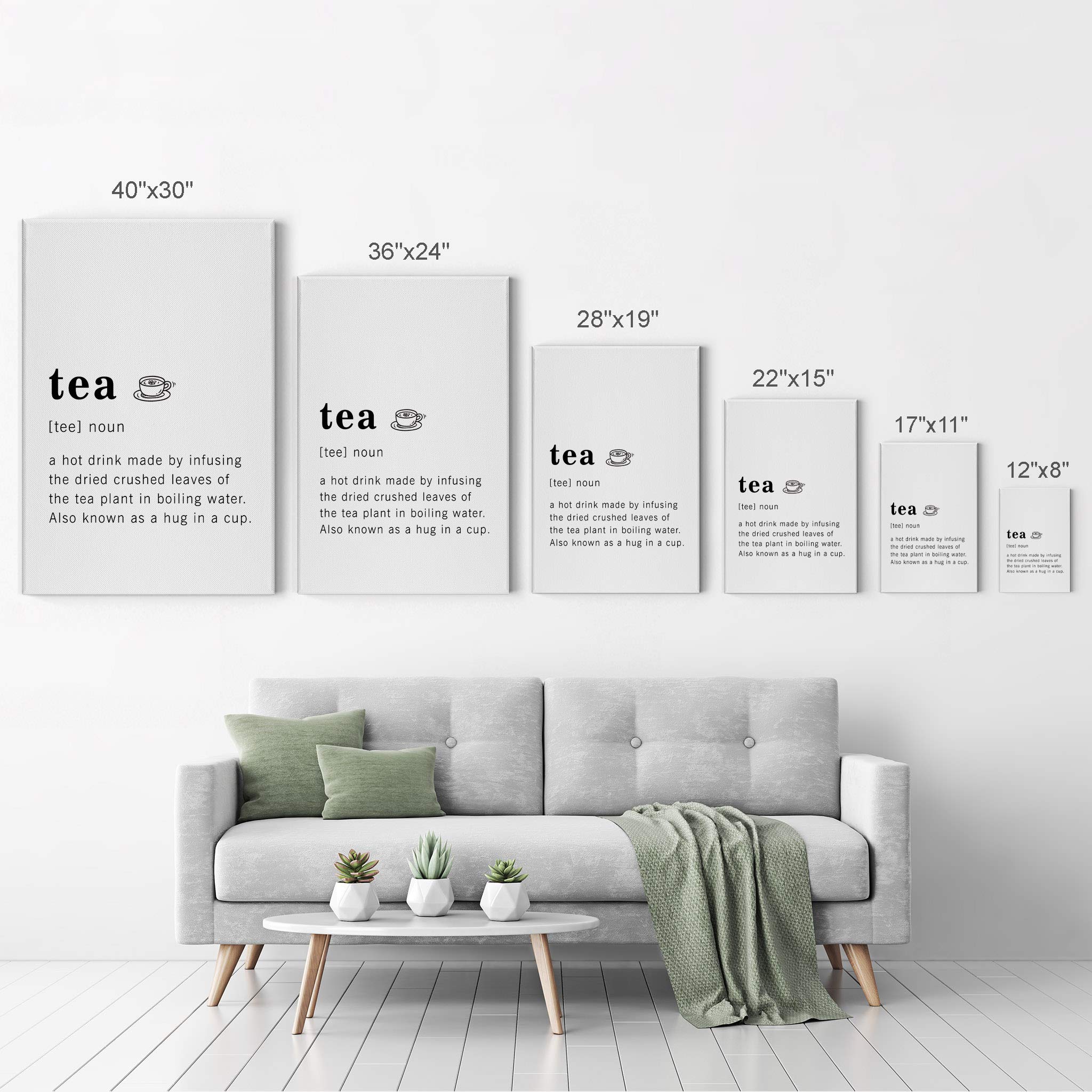 Funny Noun Dictionary Definition of Tea Canvas Print - Inspirational Quote Wall Art for Office, Living Room, Bedroom & Bathroom - Ready to Hang Home Decor (36x24 inches, Made in USA) - Perfect Gift for Tea Lovers & Humor Enthusiasts