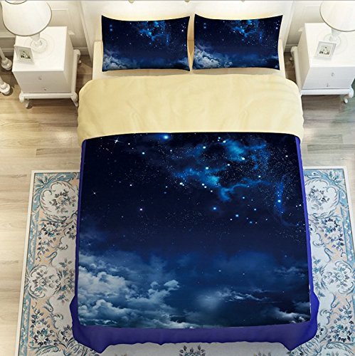 LELVA Galaxy Duvet Cover Set - Queen Size Space Themed Bedding with Matching Sheets, Cosmic Star Print Comforter Cover for Kids & Adults - Perfect for Astronomy Lovers' Bedroom Decor