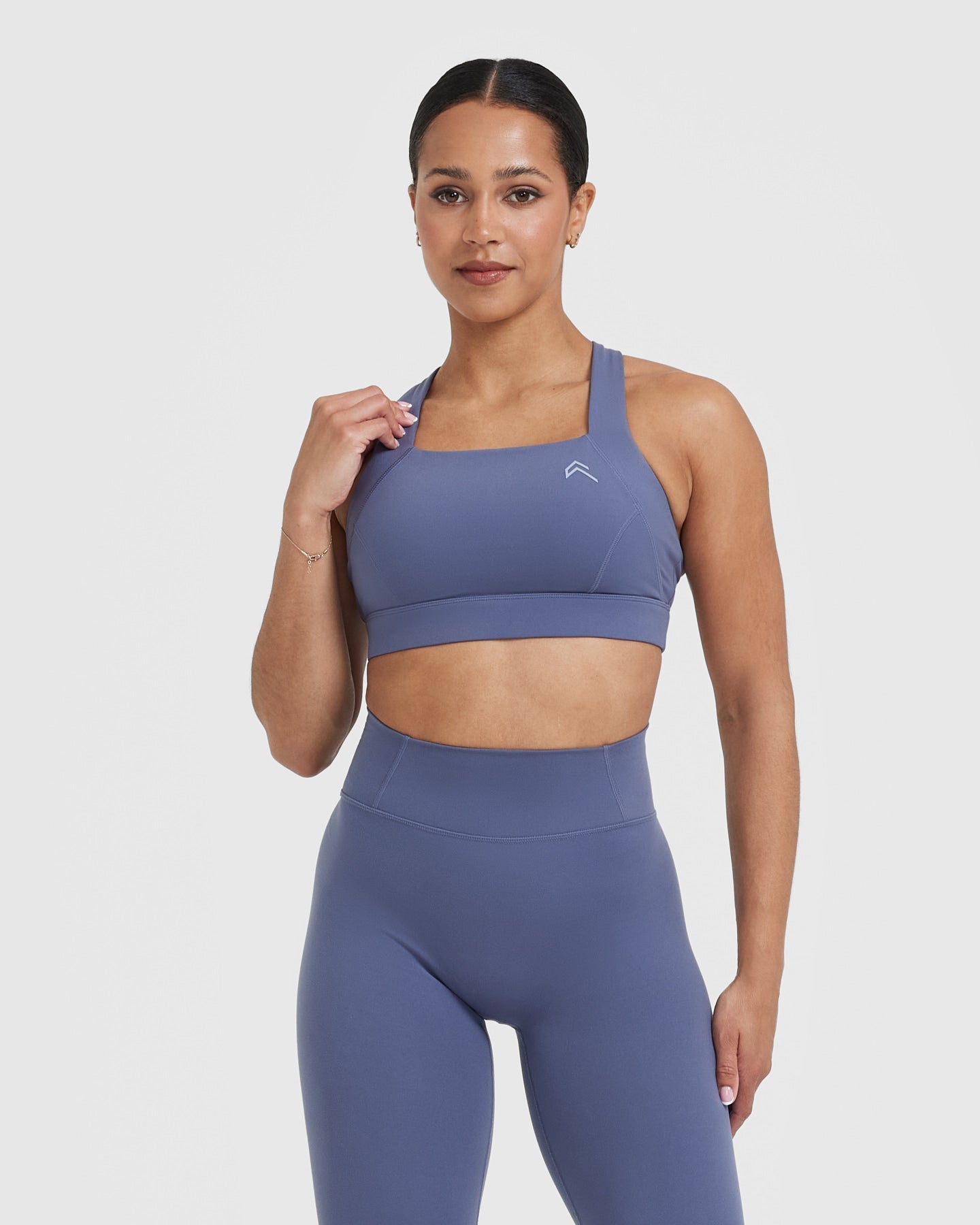Timeless Wide Strap Sports Bra for Women - High Support Workout Top in Slate Blue | Perfect for Yoga, Running & Gym Fitness Activities