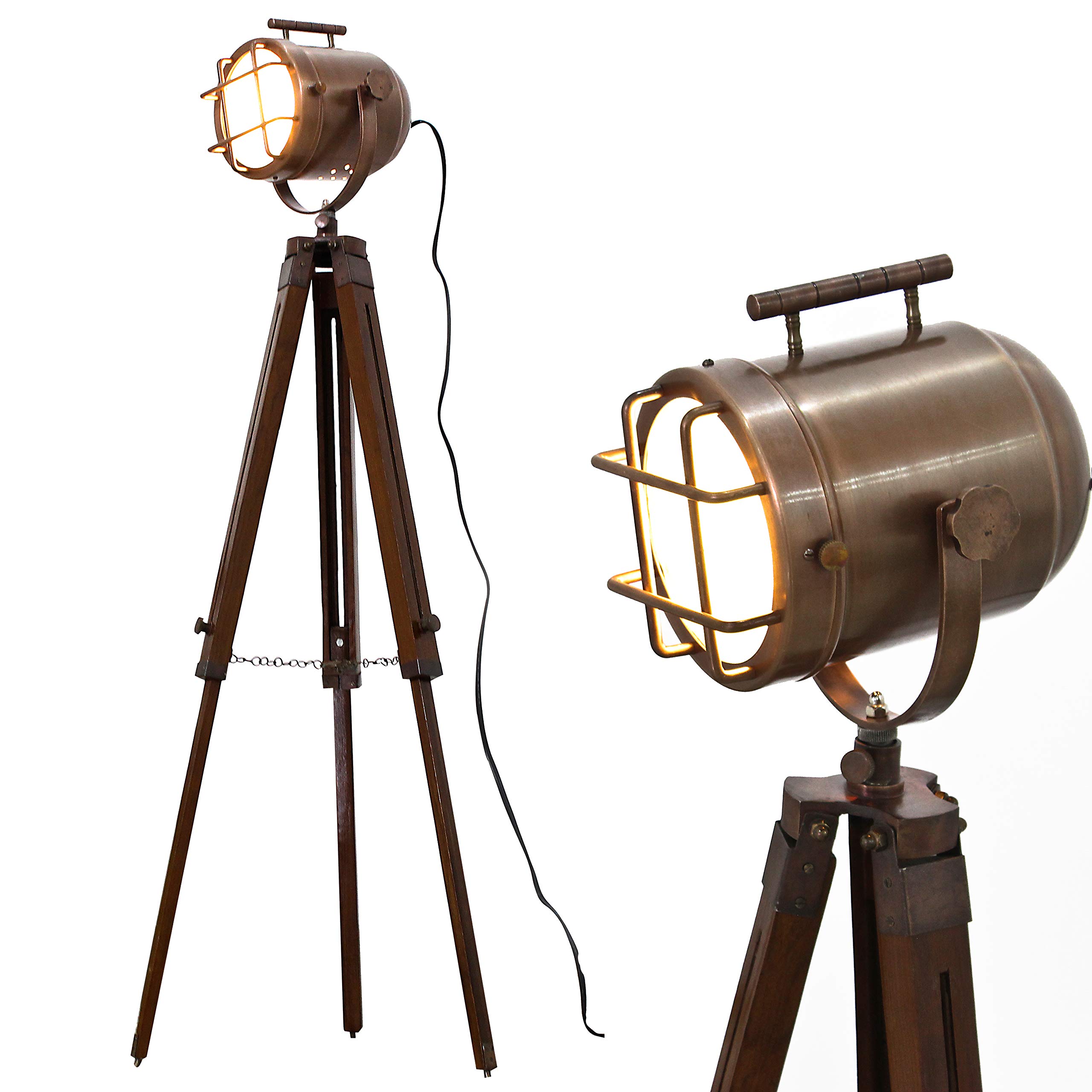 Vintage Rusty Searchlight Tripod - Adjustable Marine Spotlight Floor Stand with LED Light for Studio, Nautical Decor & Collectibles | Perfect for Home Theater, Photography & Themed Events