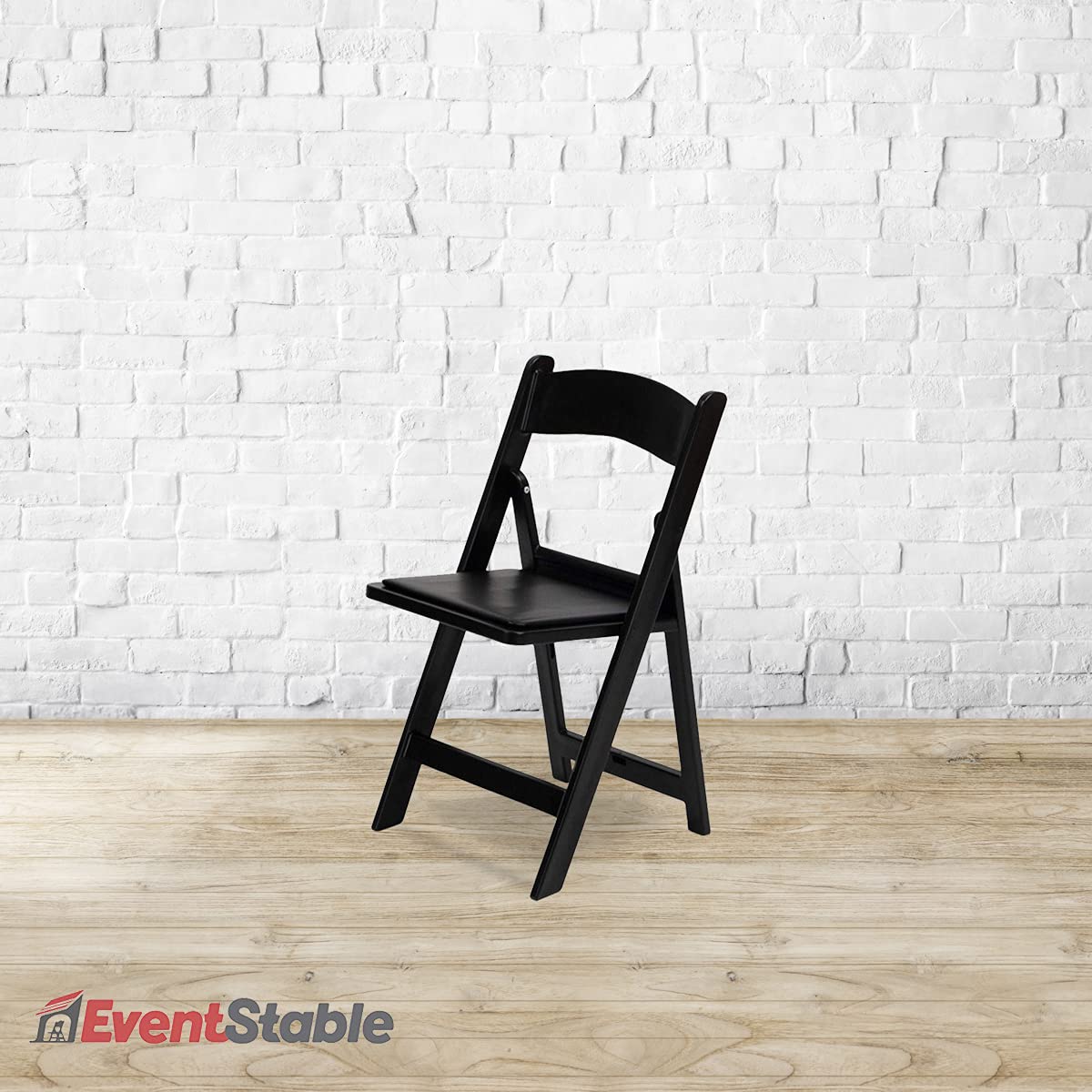 EventStable Titan PRO Resin Folding Chair - Heavy Duty Black Indoor/Outdoor Lightweight Folding Chairs with Vinyl Padded Seat - Perfect for Weddings, Parties, Events, Camping & Picnics - Set of 4