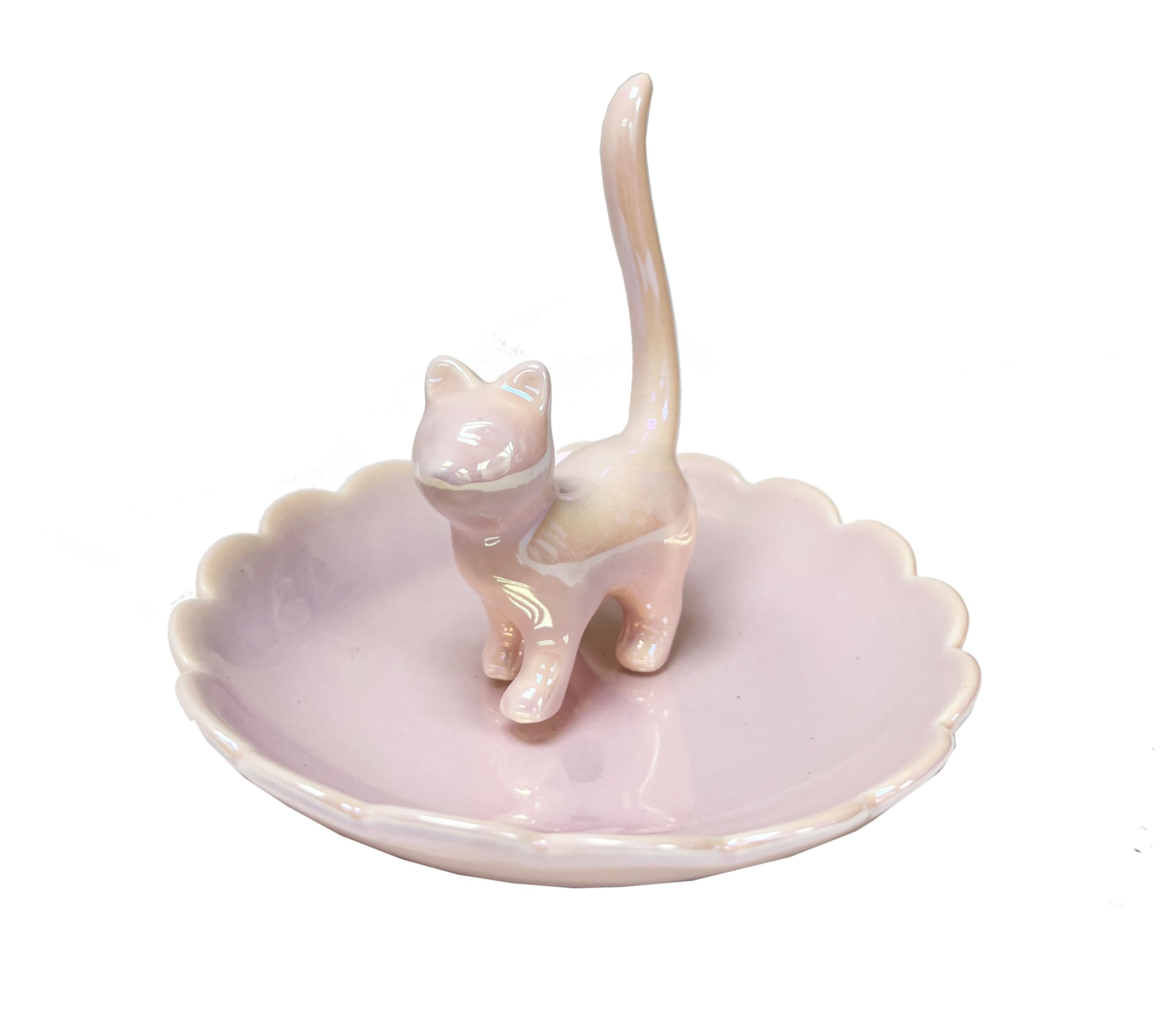 ROSA&ROSE Cat Ring Holder - Ceramic Jewelry Tray for Home Decor (Pearl Pink) - Perfect for Bathroom & Dresser
