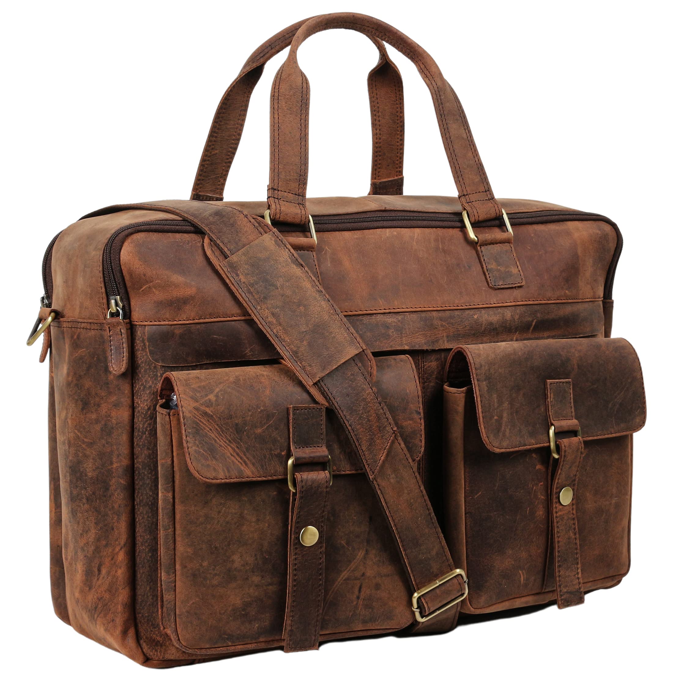 Vintage Genuine Leather Laptop Messenger Bag - Crossbody Briefcase for Men & Women - Perfect for Office, Travel & Business (15.6 Inch Computer Bag) - Ideal for Work Commute, Business Trips & Daily Use