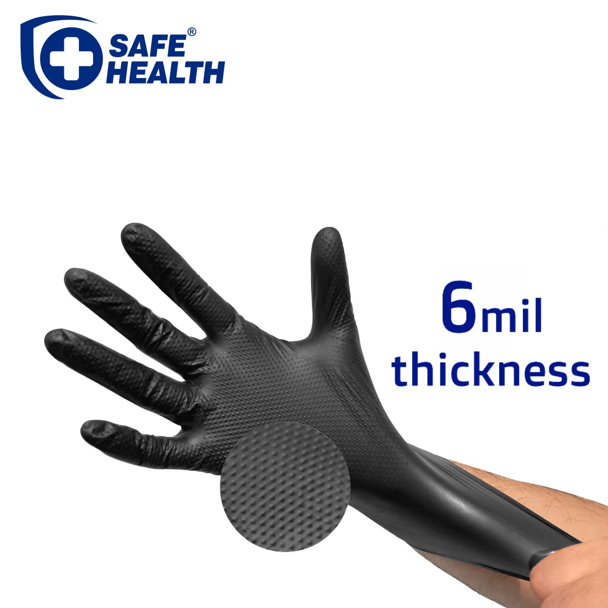 Premium Nitrile Disposable Gloves - 6 Mil Black & 8 Mil Orange with Diamond Grip - Industrial Strength, Latex-Free, Chemical Resistant - Ideal for Medical, Food Service, Cleaning & DIY Projects